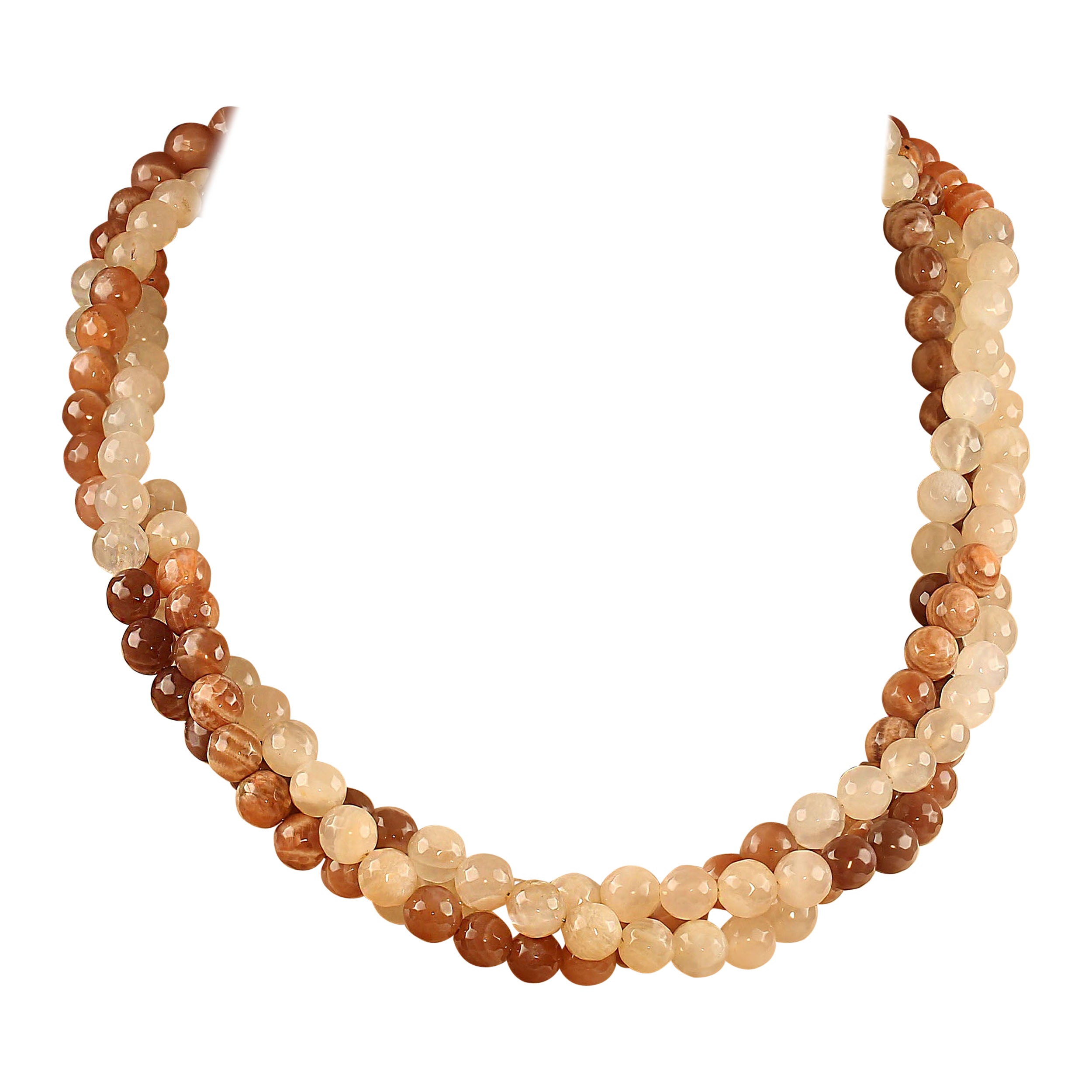 Collana a tre fili di pietra di luna da 19 pollici - Crema, marrone cioccolato e marrone dorato 
Il colore dell'anno Pantone 'Mousse Mocha'  
Aggiungi un tocco di eleganza alla tua collezione con questa splendida collana a tre fili da 19 pollici con