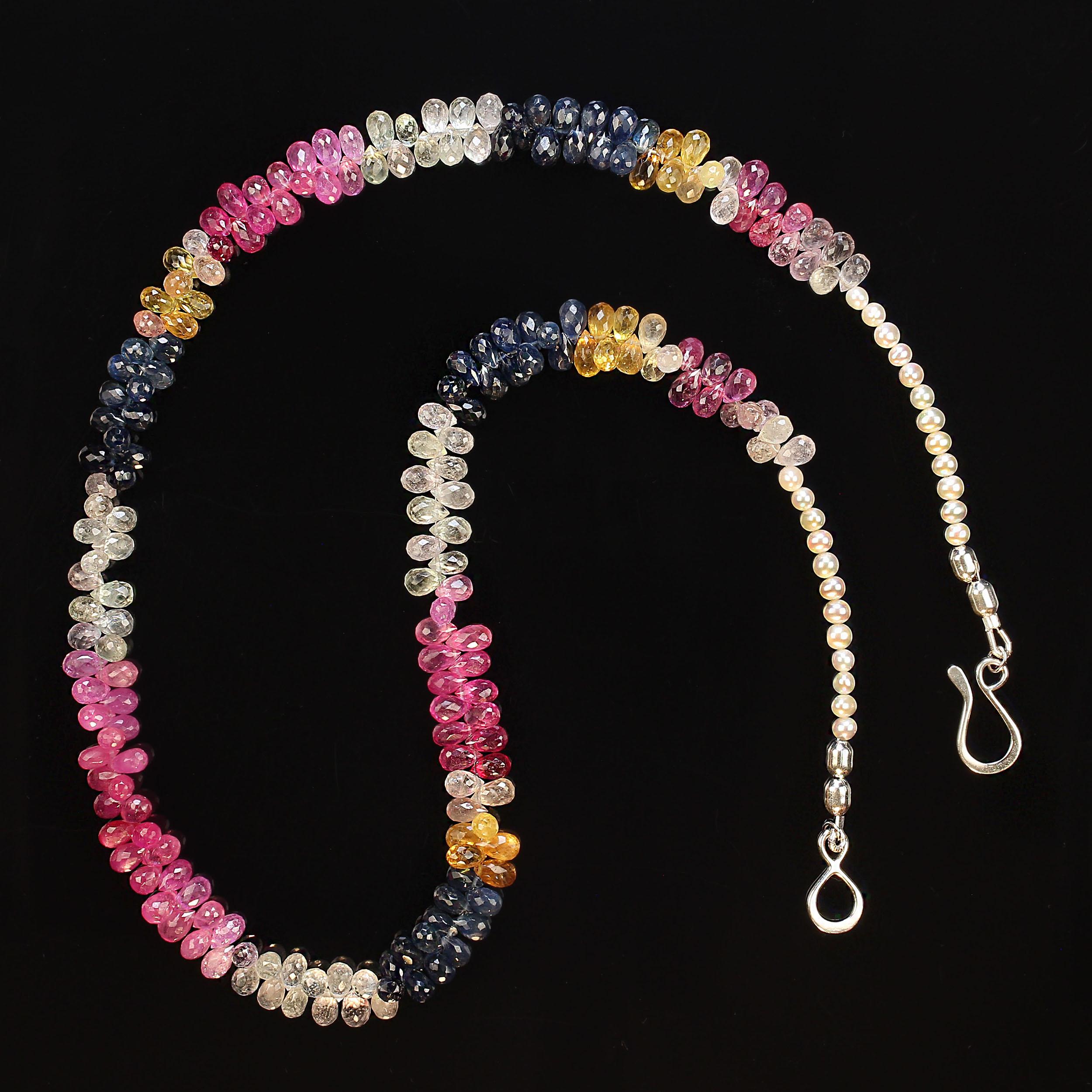 AJD Collar Multi Color Facetado Briolette Zafiro 21 Pulgadas Con Perlas Artesano en venta