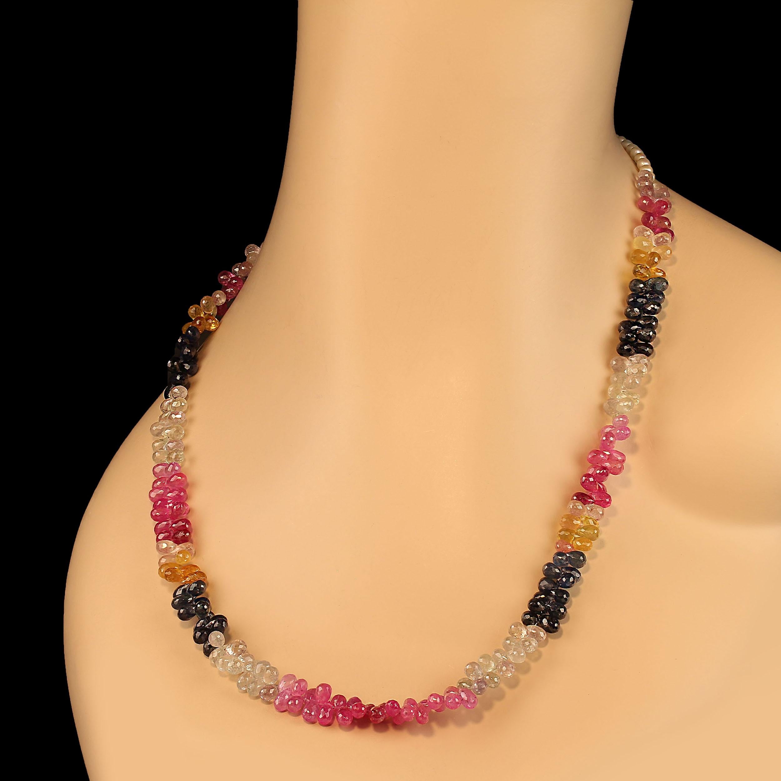 AJD Collar Multi Color Facetado Briolette Zafiro 21 Pulgadas Con Perlas Corte Briolette en venta