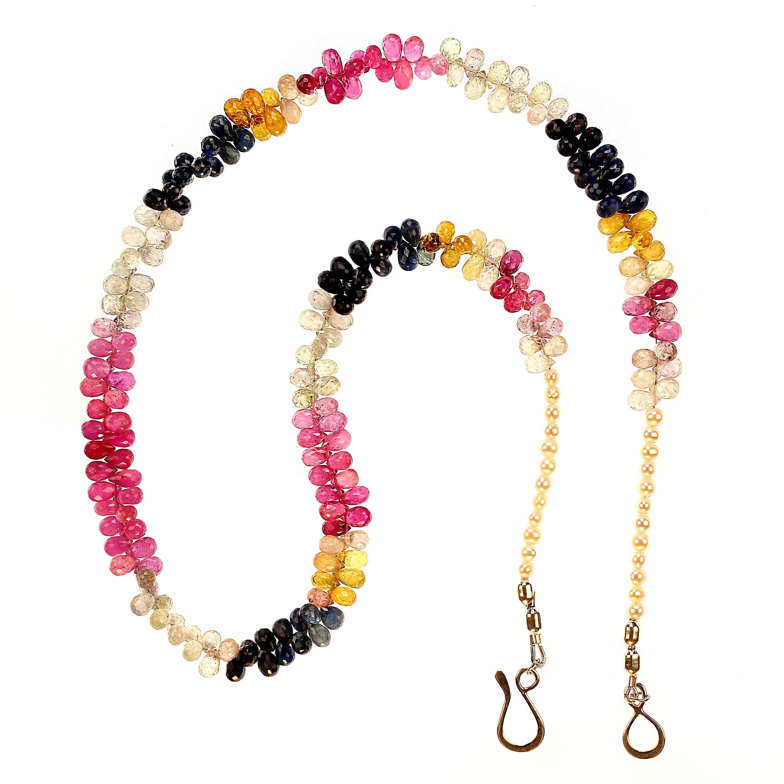 Femenino o masculino AJD Collar Multi Color Facetado Briolette Zafiro 21 Pulgadas Con Perlas en venta
