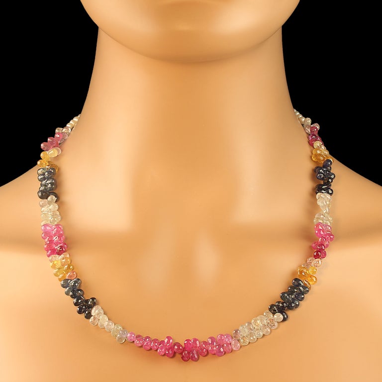 Collier Perles Rondelles Facettées Saphir Multicolore Naturel - Longueur 18 Pouces (45 Cm)