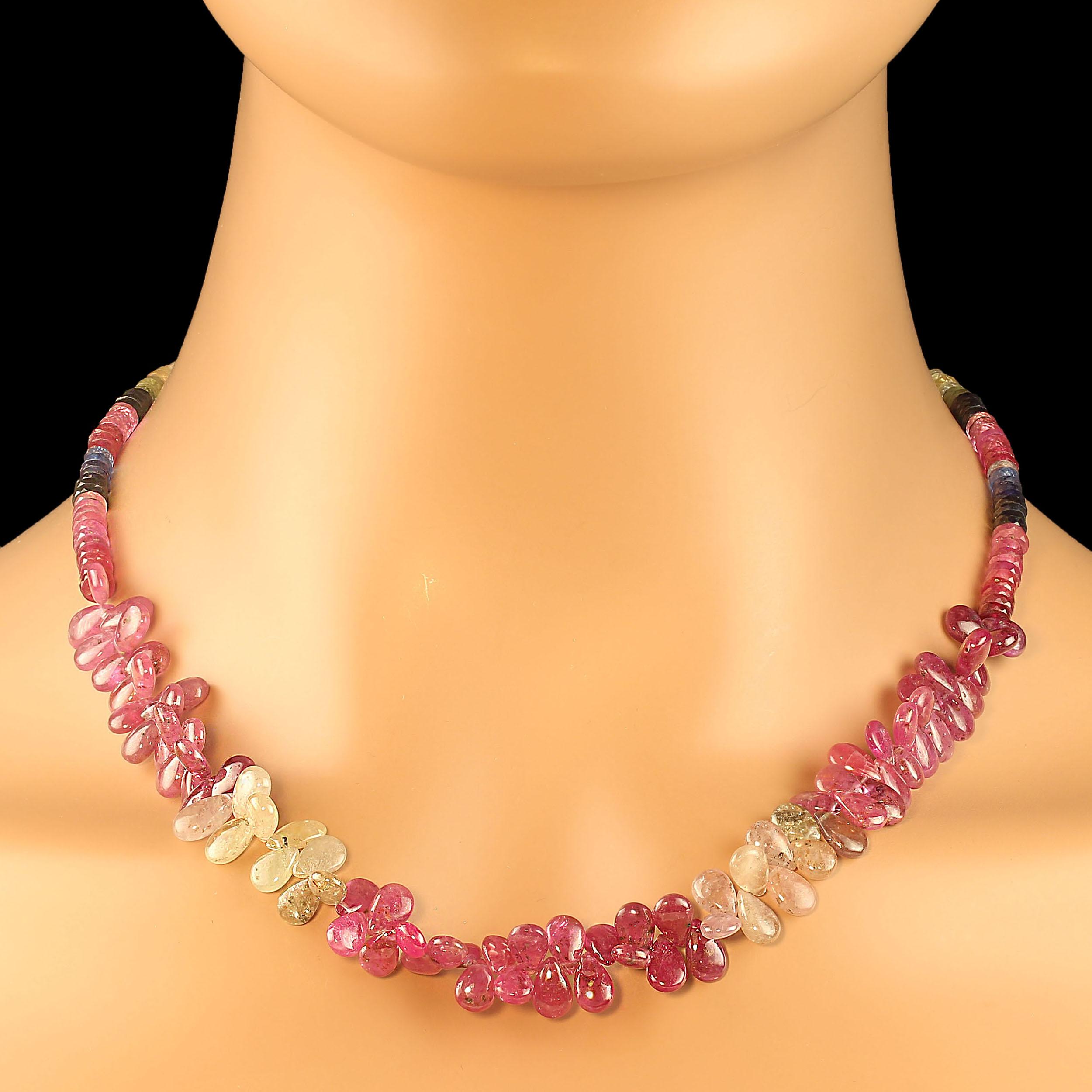 AJD Multi Color Sapphires Briolette and Round 18 Inch Necklace