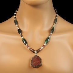 AJD Multi Color Tourmaline Necklace and Watermelon slice Pendant