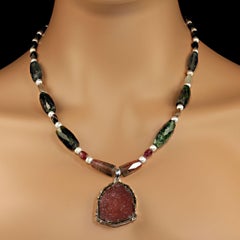AJD Multi Color Tourmaline Necklace and Watermelon slice Pendant
