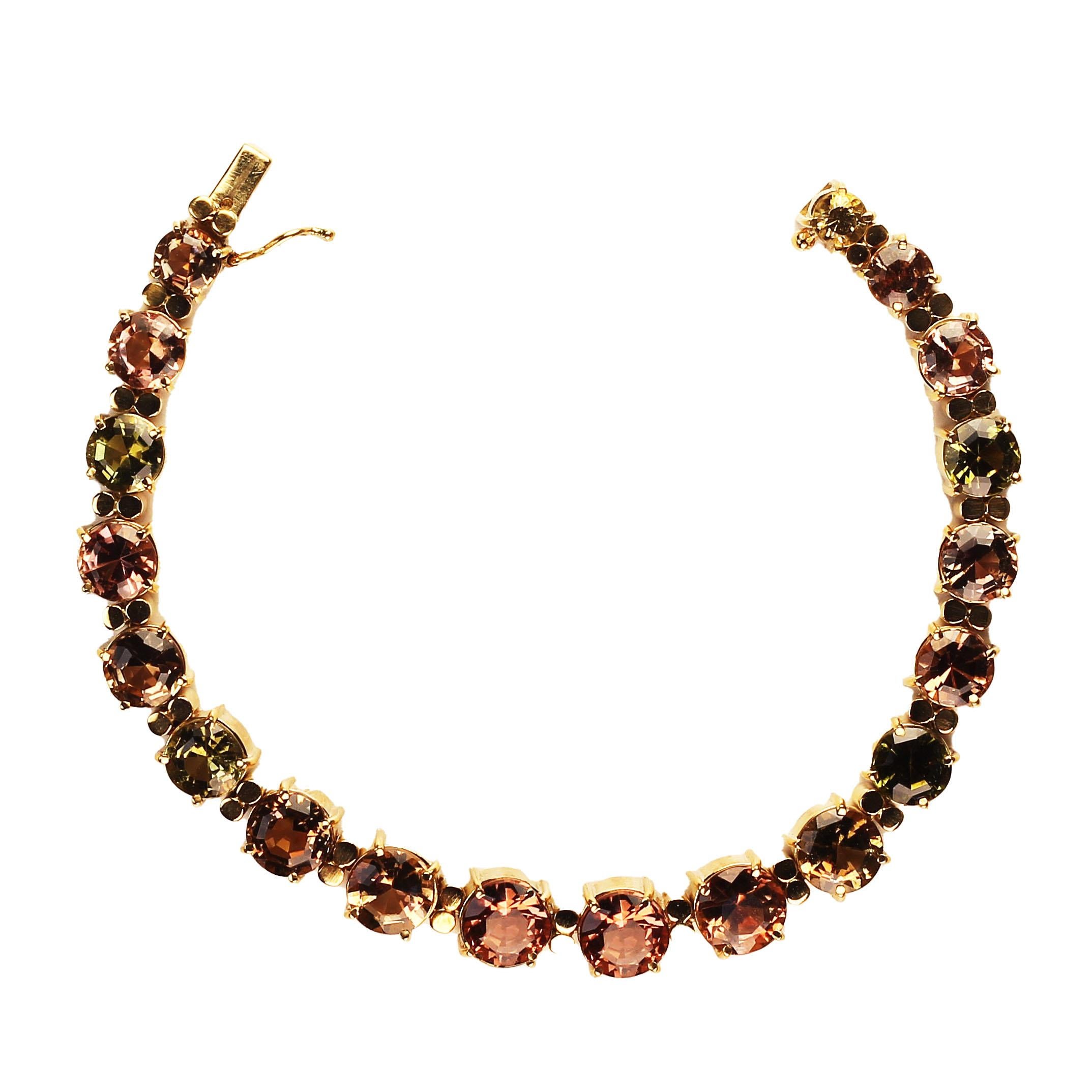 AJD Pulsera de turmalina multicolor 'Tennis Bracelet' y oro amarillo de 18 quilates en venta 11
