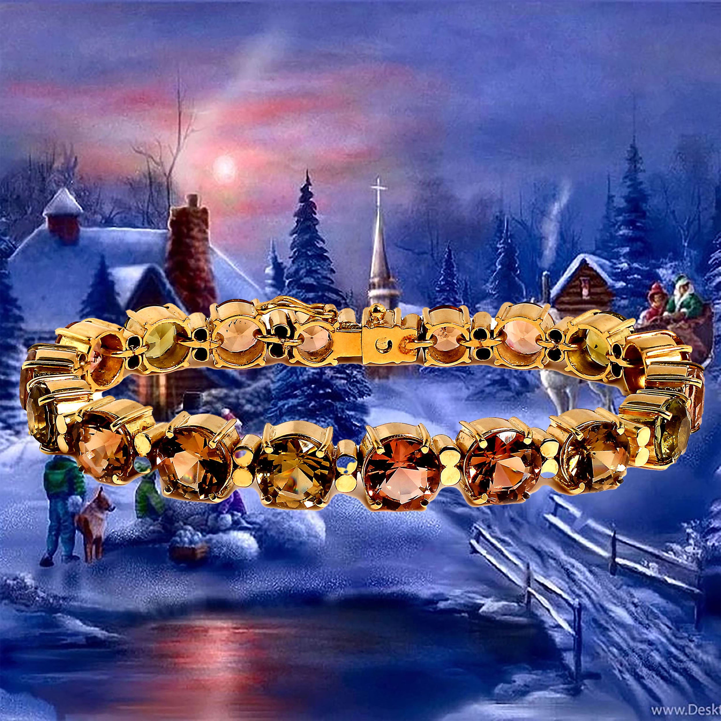 AJD Pulsera de turmalina multicolor 'Tennis Bracelet' y oro amarillo de 18 quilates en venta 3