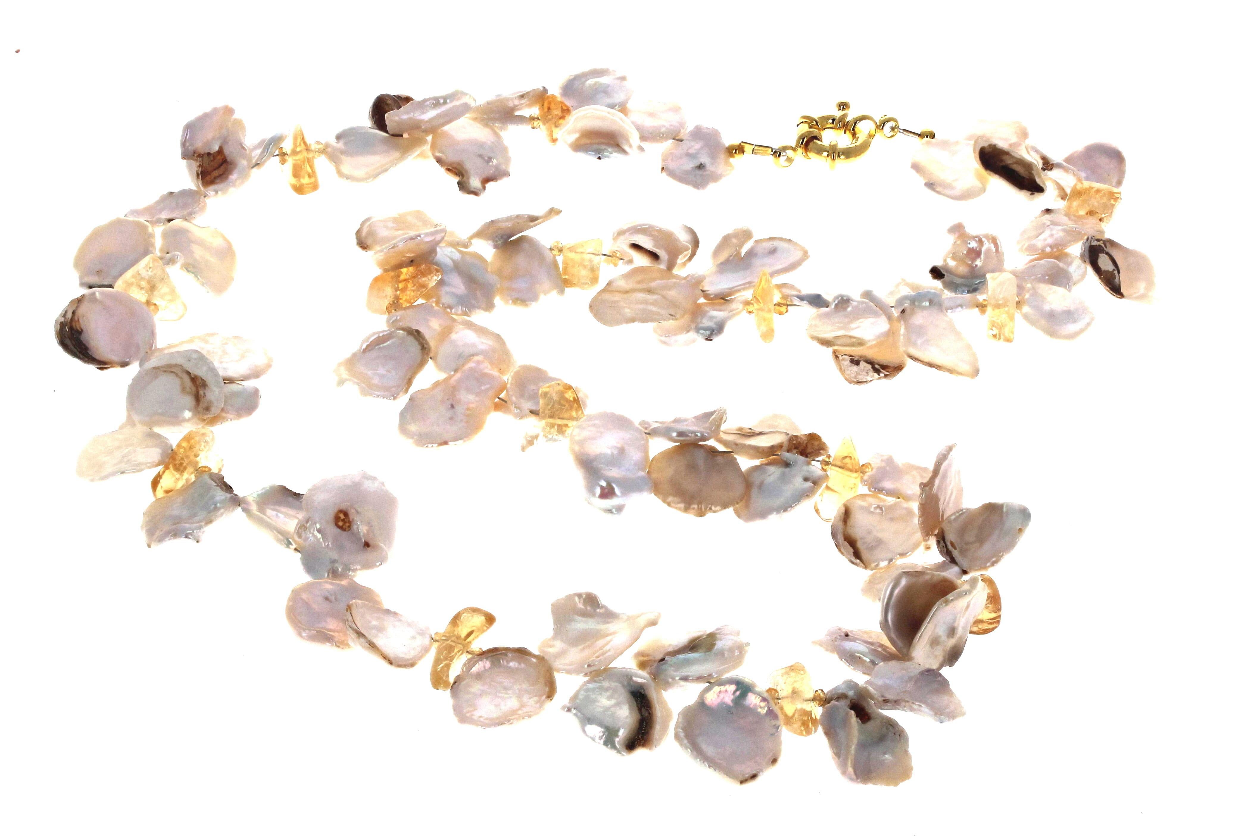 Collana AJD di perle bianche naturali e luminose e citrini naturali da 19