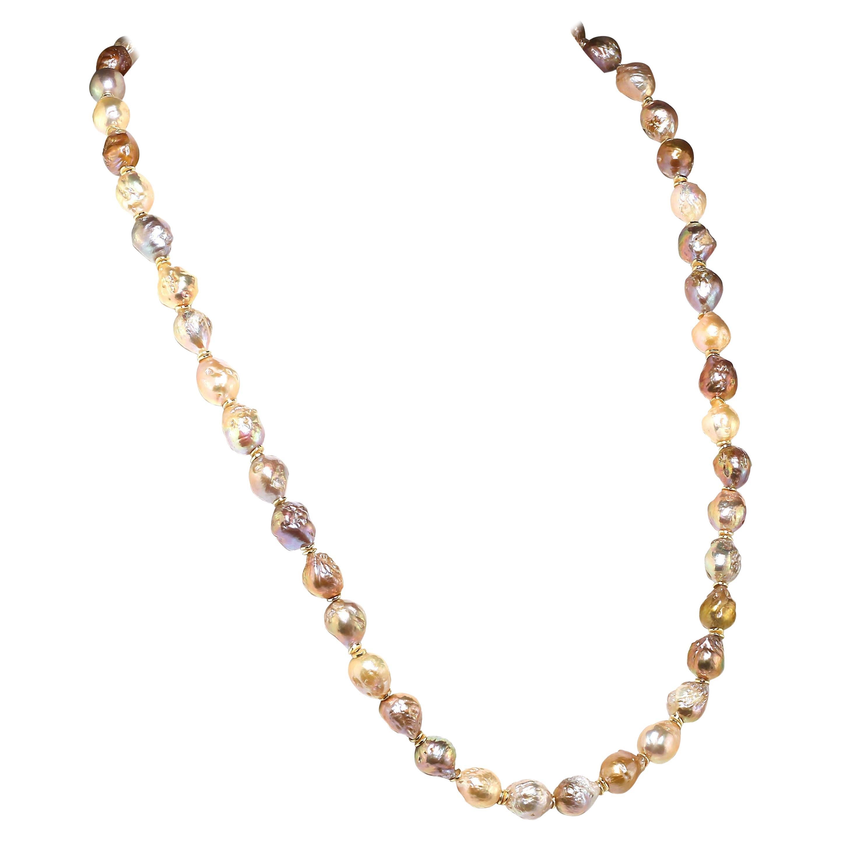 AJD Natural Color Multi-Tone Baroque Pearl Necklace  June Birthstone