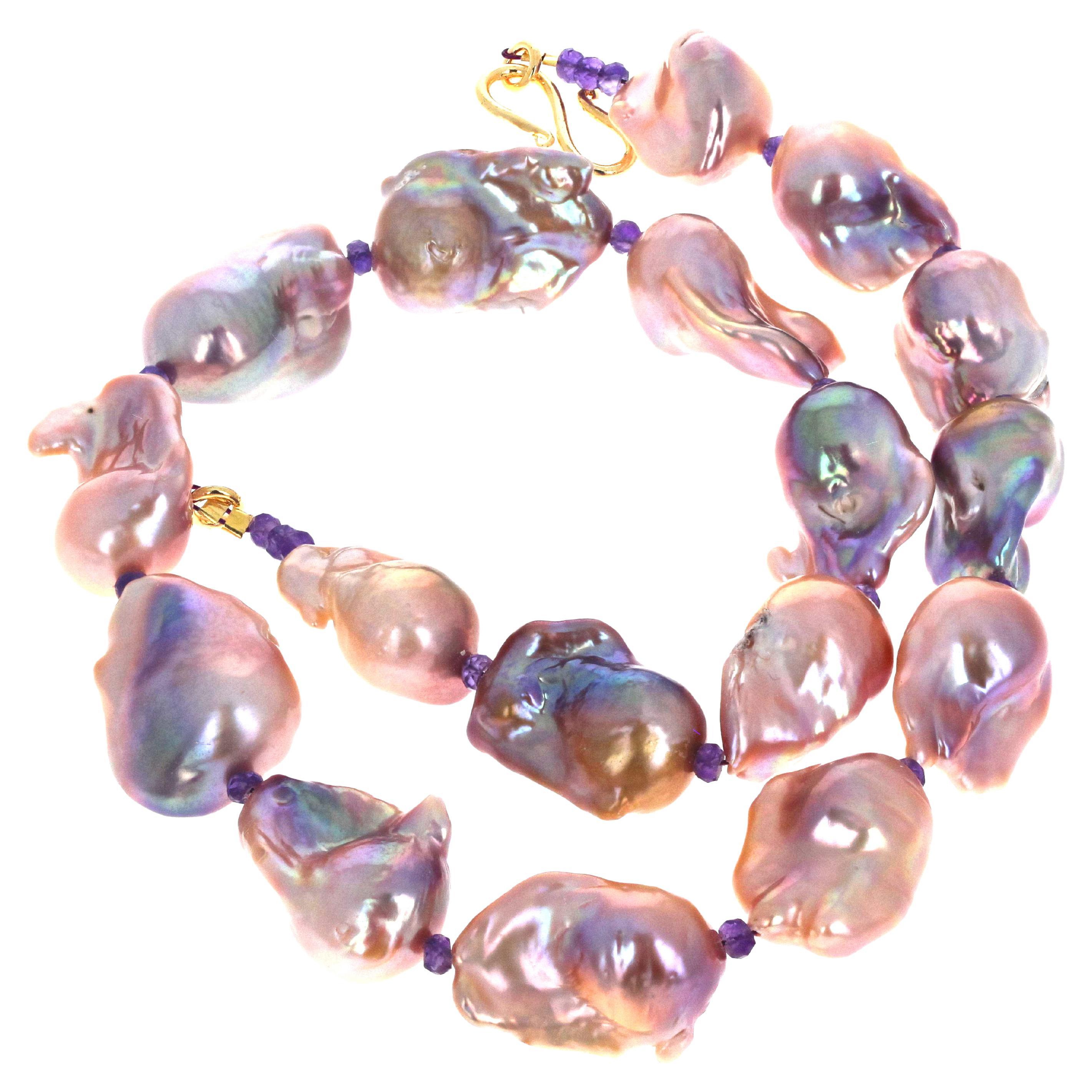 AJD Natural Colored Beautiful Pinky REAL Baroque Pearls 19" Necklace For Sale
