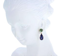 AJD Natural Glittering Iolite & Green Tourmaline Stud Gold Earrings