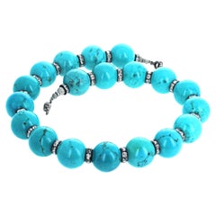 AJD Scroll Through Huge Turquoise Color Real Magnesite Sparkling 22" Necklace