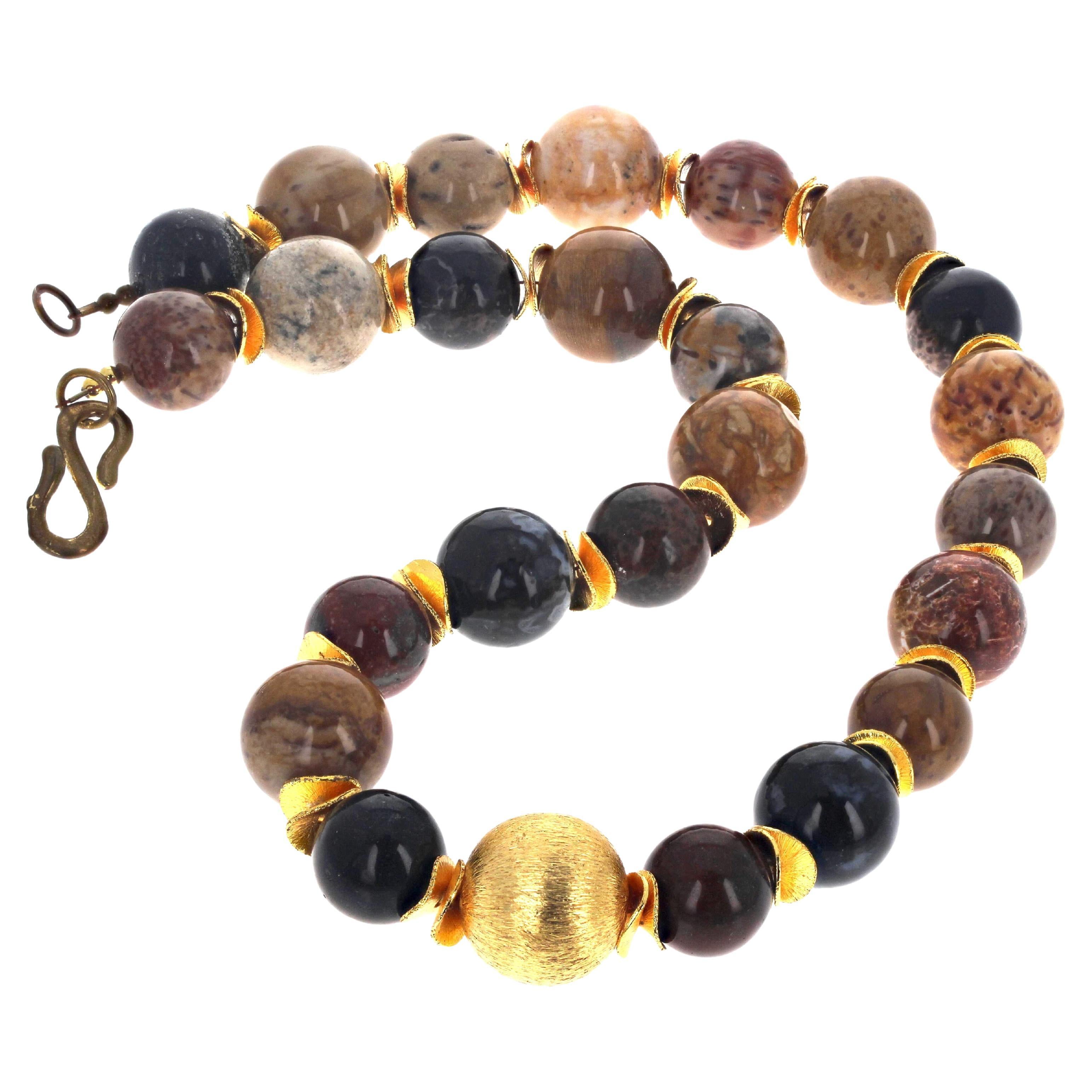 AJD Nature pietrificato  Collana con gemme a forma di albero di palma e distanziatori dorati da 21 pollici