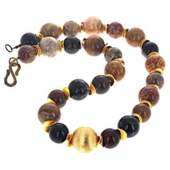 AJD Nature pétrifiée  Collier de 21" avec pierres de palmier et entretoises dorées