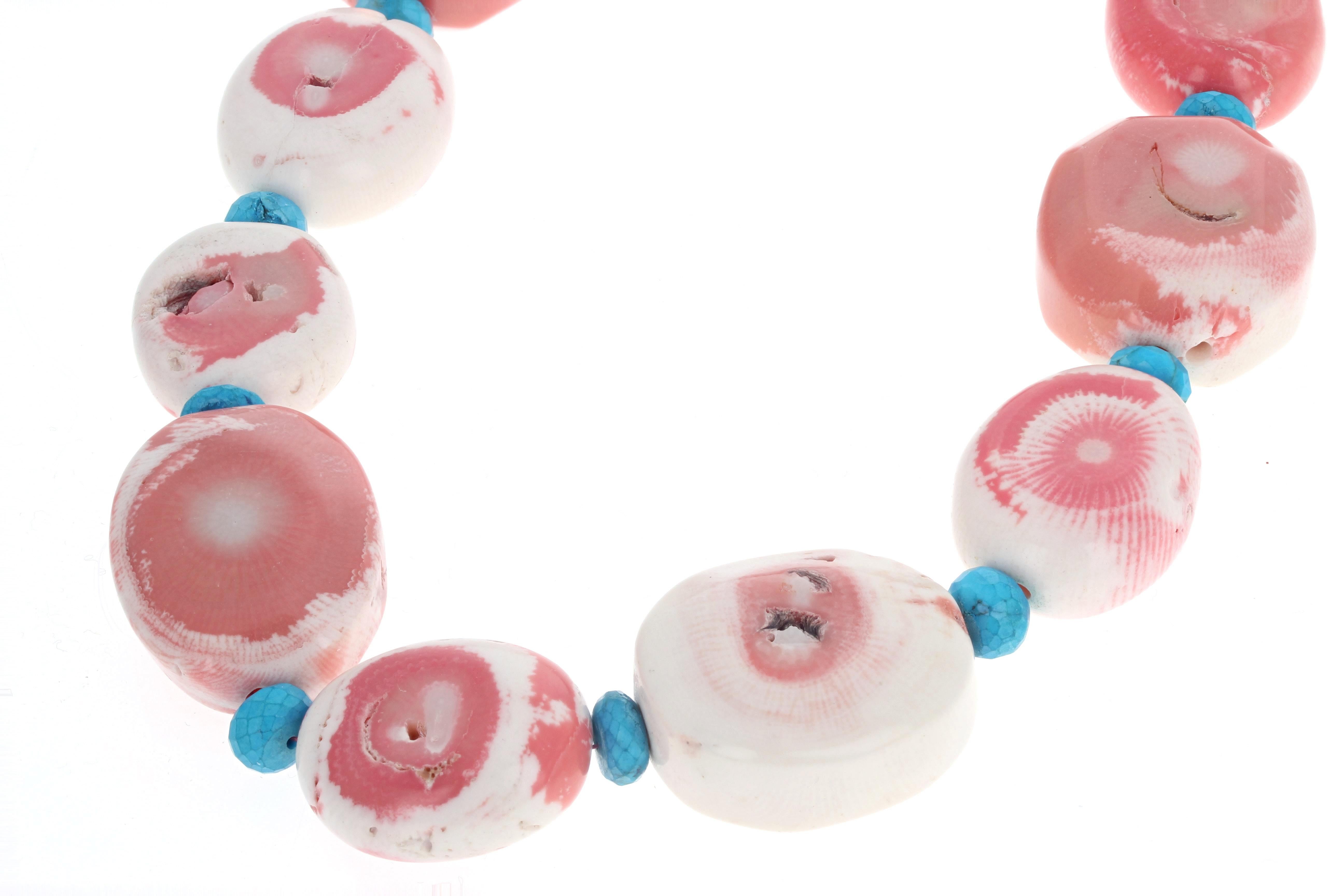Mixed Cut AJD Exquisite Pink Natural Coral & Real Blue Natural Turquoise 19 1/2
