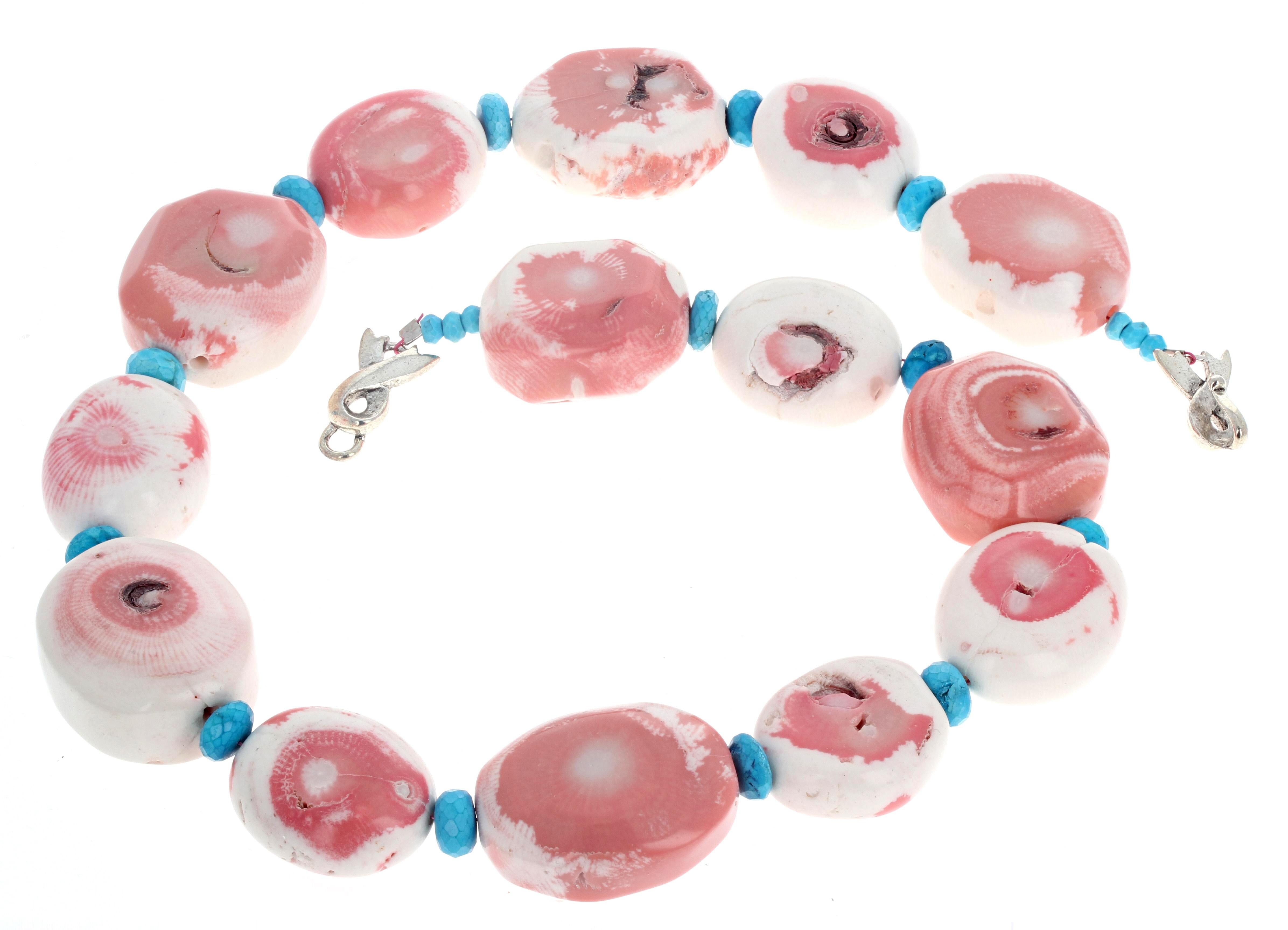 AJD Exquisite Pink Natural Coral & Real Blue Natural Turquoise 19 1/2