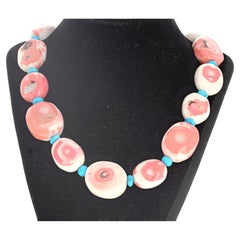 AJD Natural Pink Natural Coral and Real Blue Natural Turquoise Necklace