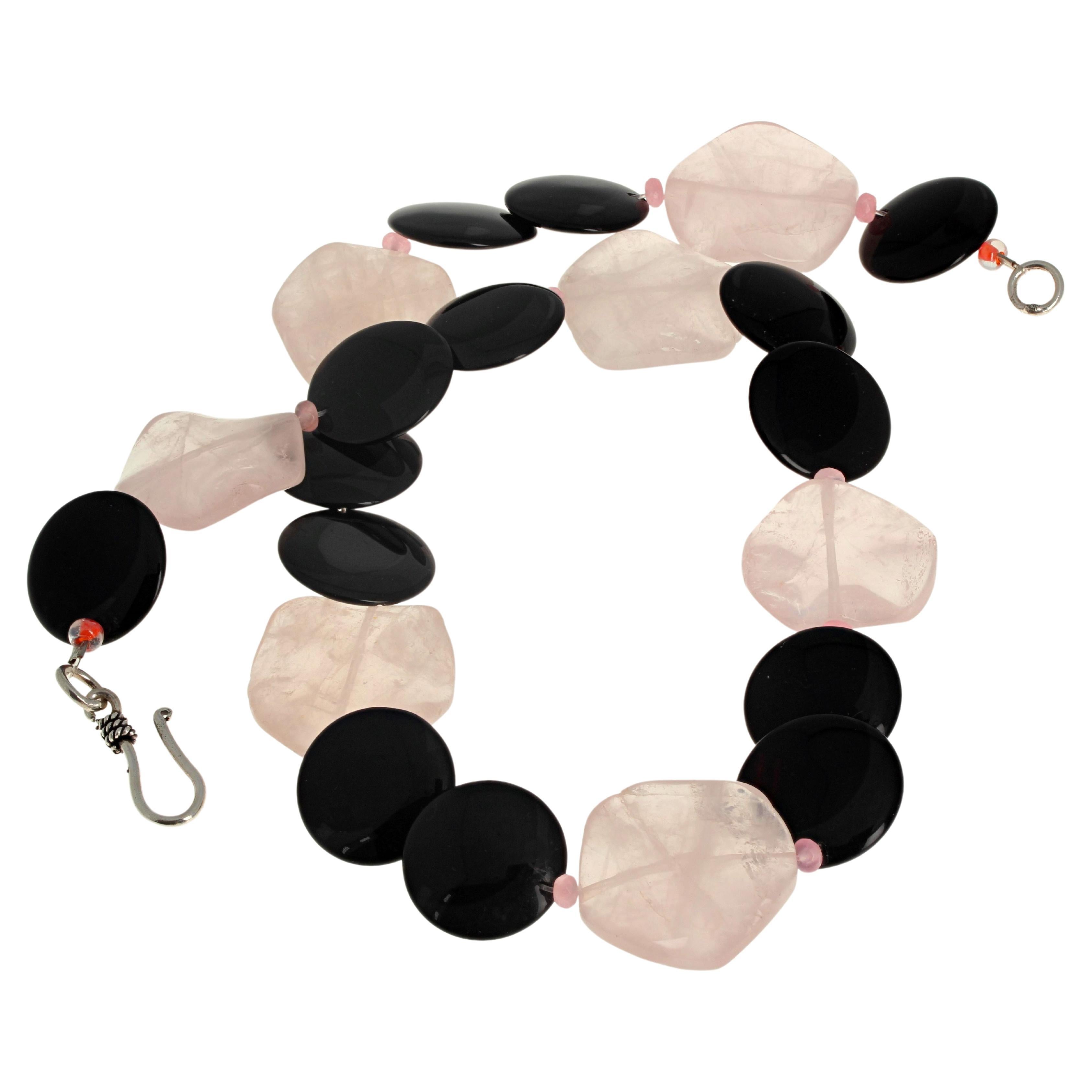 Mixed Cut AJD Natural Pinky Rose Quartz & Natural Black Onyx 20