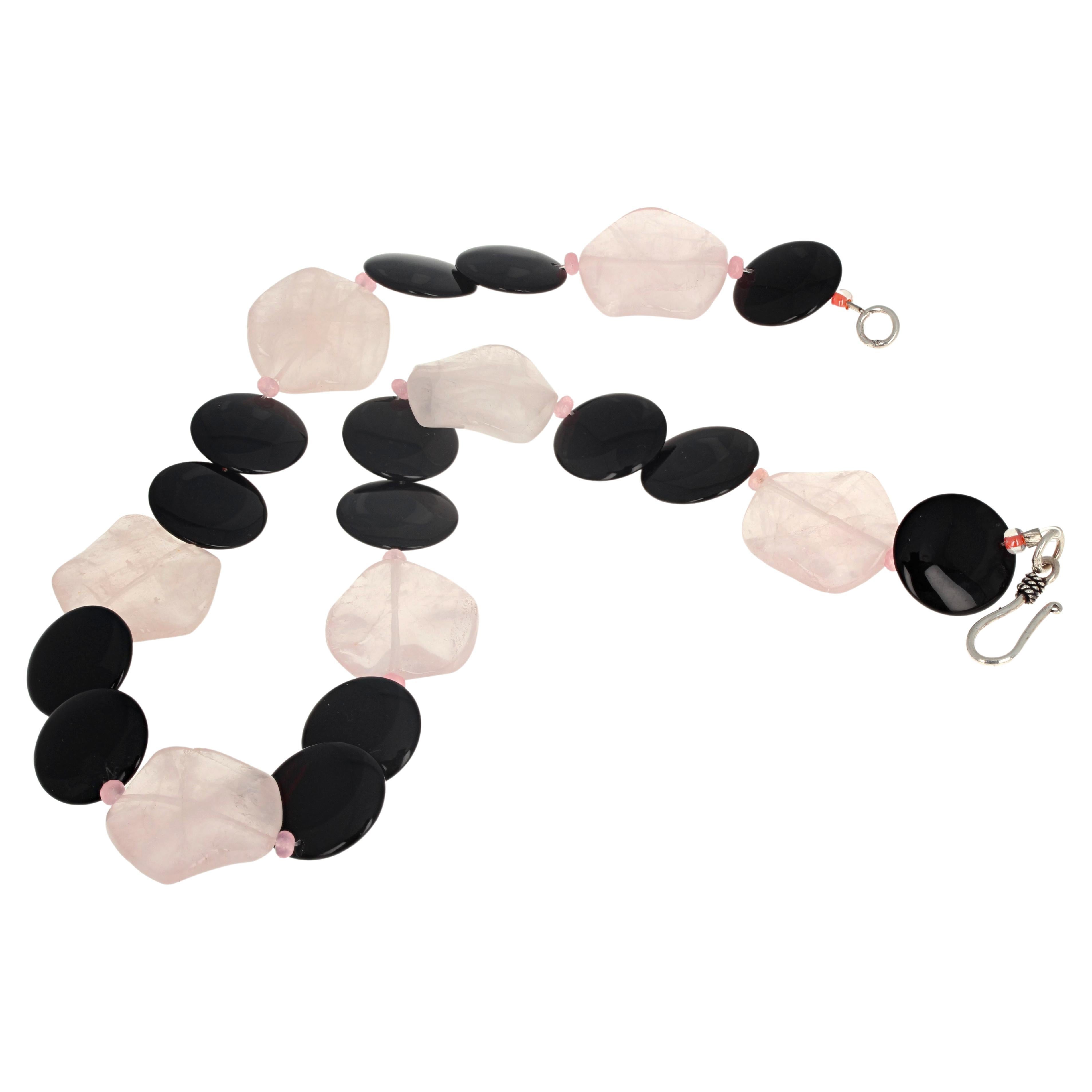 AJD Natural Pinky Rose Quartz & Natural Black Onyx 20