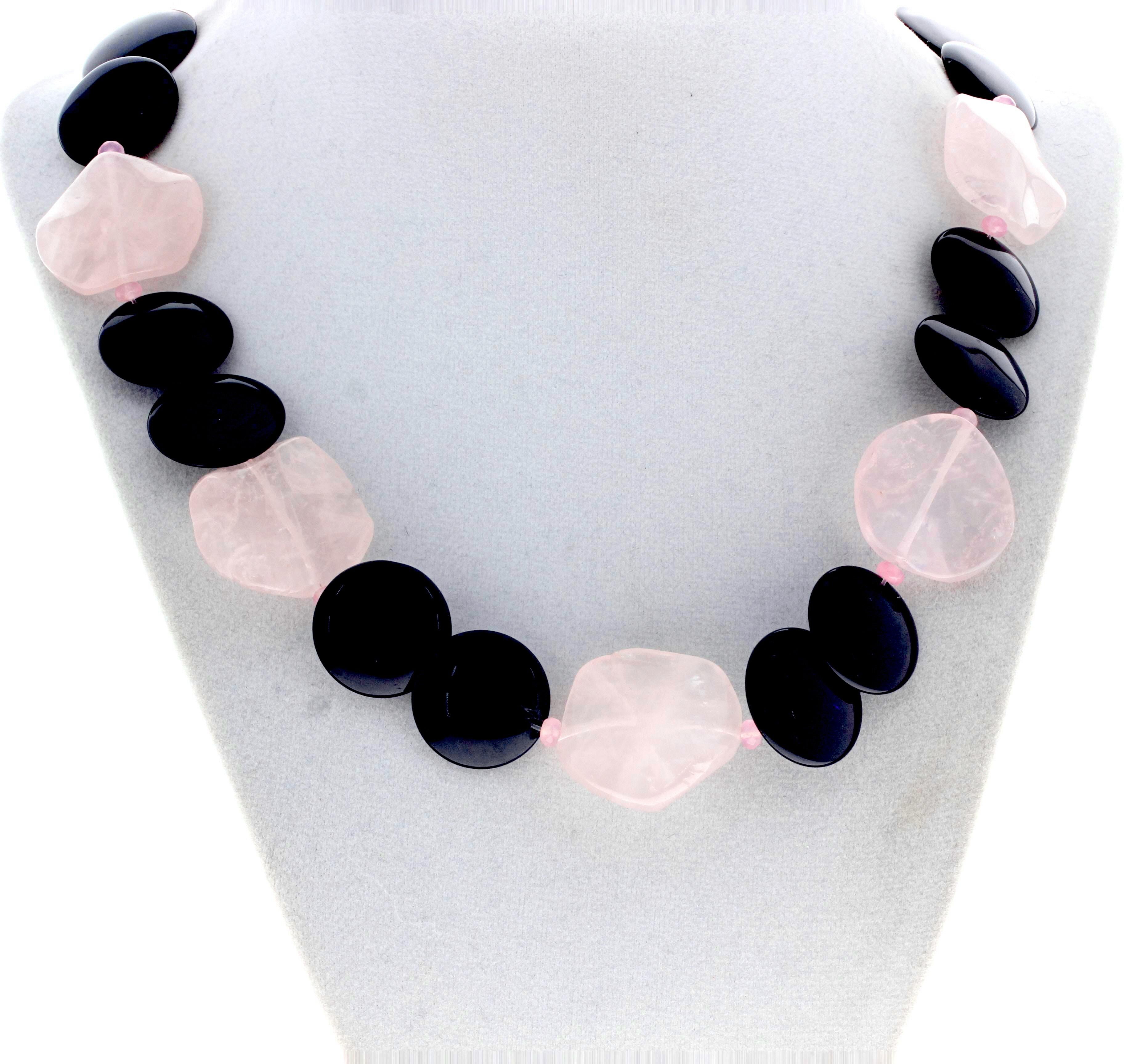 Women's or Men's AJD Natural Pinky Rose Quartz & Natural Black Onyx 20