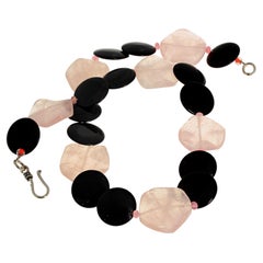 Natürlicher Pinky Rosenquarz & natürlicher schwarzer Onyx 20" Halskette