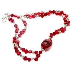 AJD Natural Artistic Red Coral & Silver Flowers 15 1/2" Double Strand Necklace