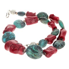 AJD Natural Turquoise and Natural Bamboo Coral Necklace