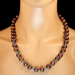 AJD Necklace Brown Pearls Accented with Sparkling Apatite  June Birthstone