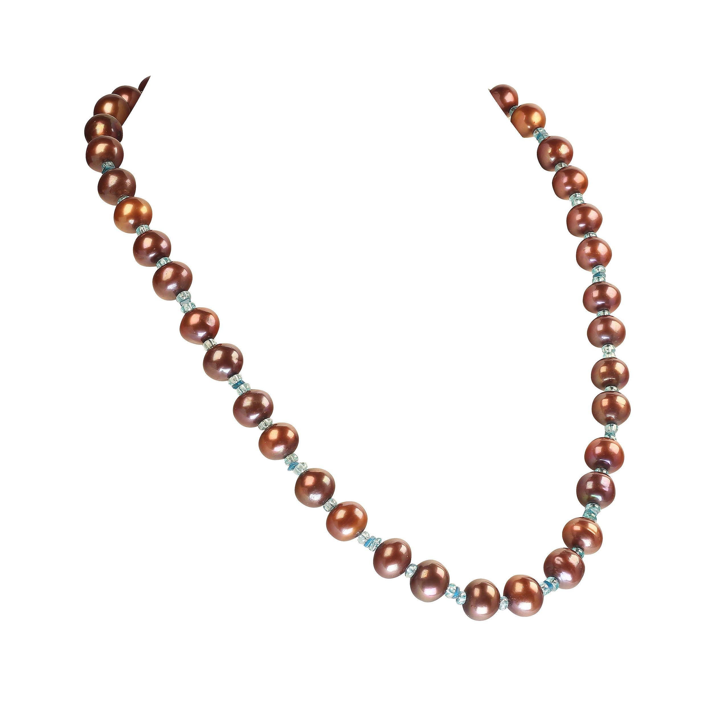 AJD Necklace Brown Pearls Accented with Sparkling Apatite  June Birthstone In New Condition In Raleigh, NC