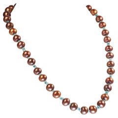 AJD Necklace Brown Pearls Accented with Sparkling Apatite  June Birthstone