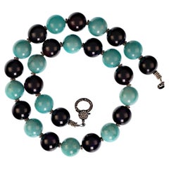 AJD Necklace of Amazonite and Amethyst Spheres February Birthstone