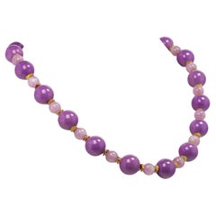 AJD Necklace of Mauve Phosphosiderite and Kunzite Beads with Gold Accents