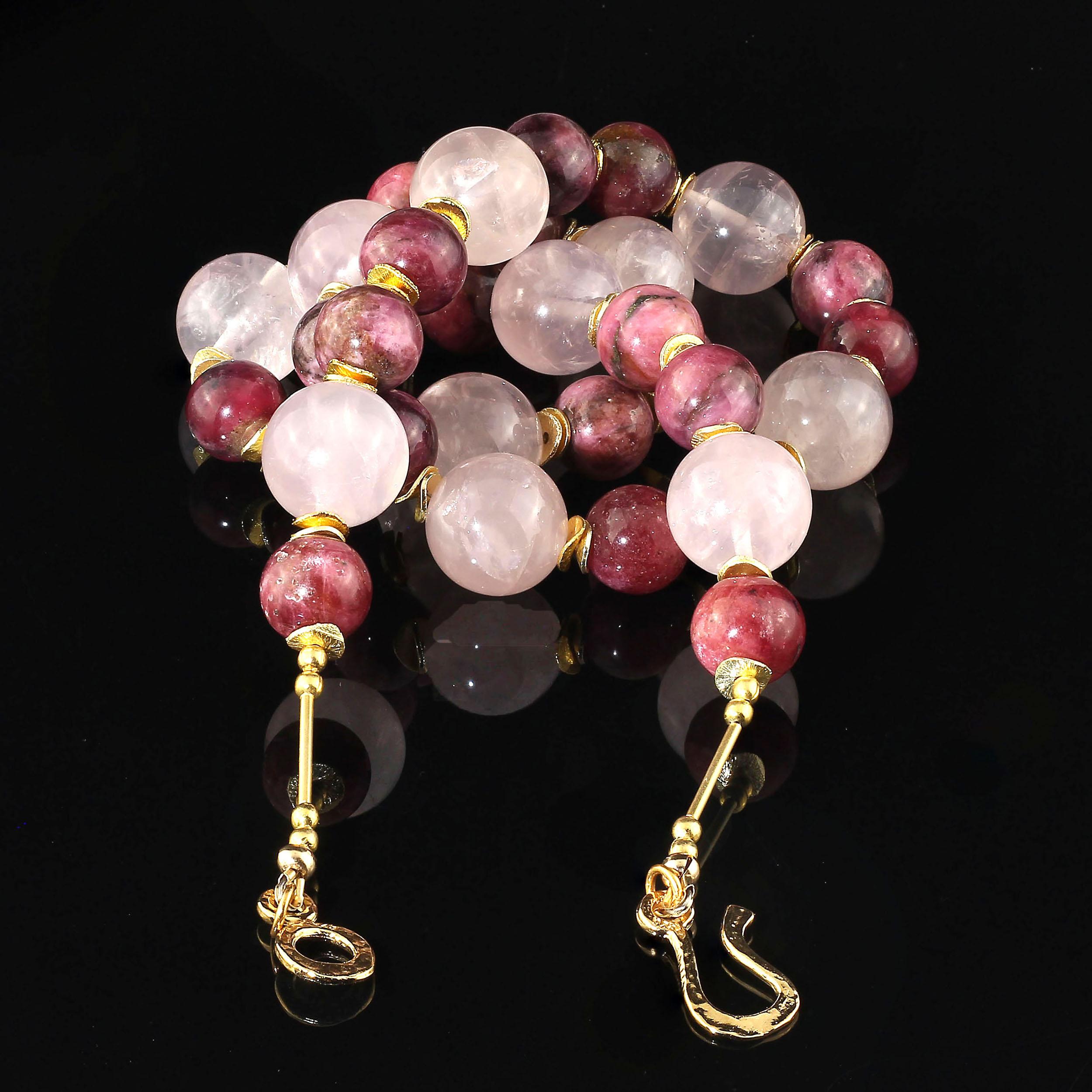 Women's or Men's AJD 24 Inch Necklace of Polished Rhodonite and Rose Quartz  Great Gift!!