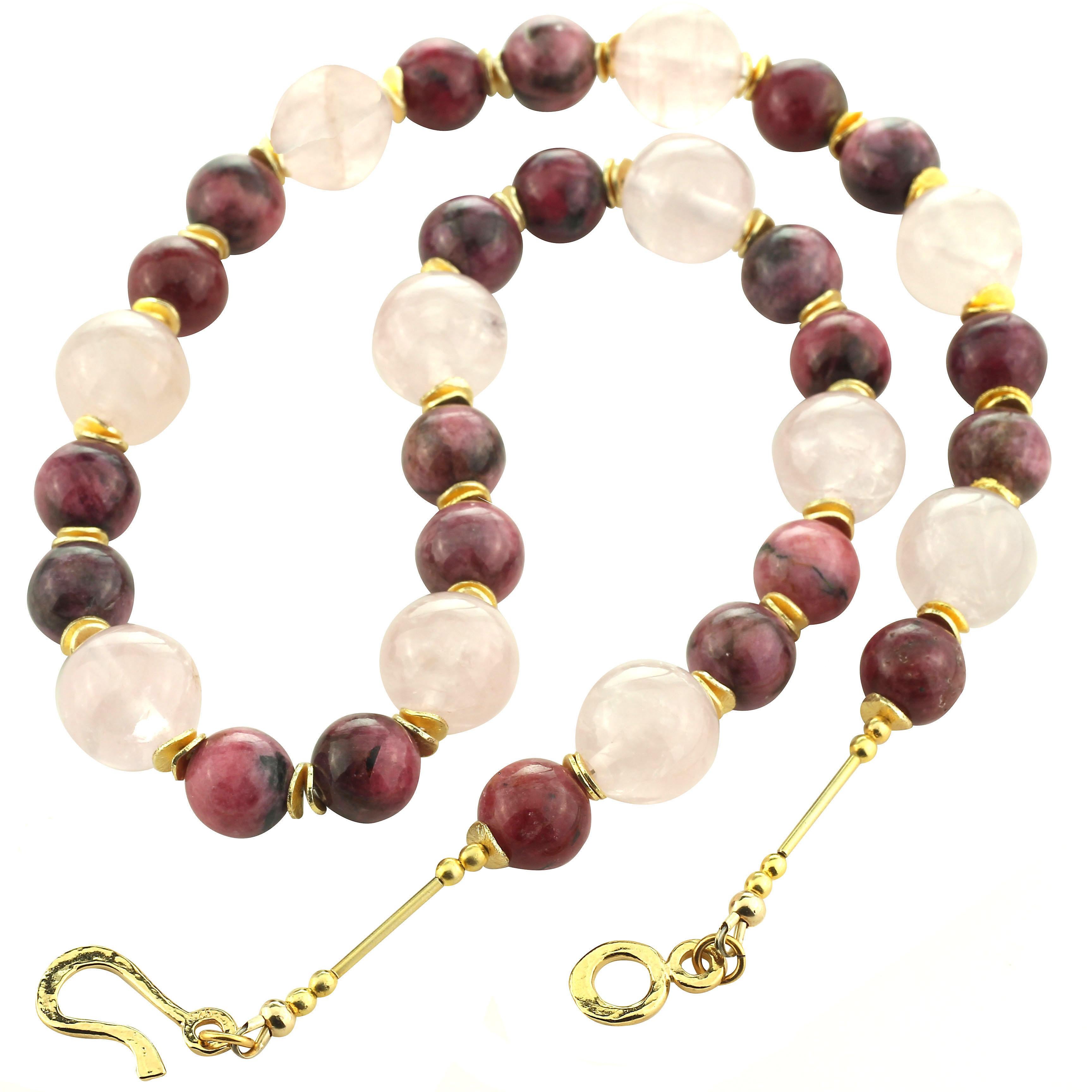 AJD 24 Inch Necklace of Polished Rhodonite and Rose Quartz  Great Gift!! 1