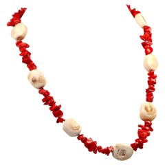 AJD 20 Inch Necklace of White Coral and Polished Chips of Red Coral  Great Gift!