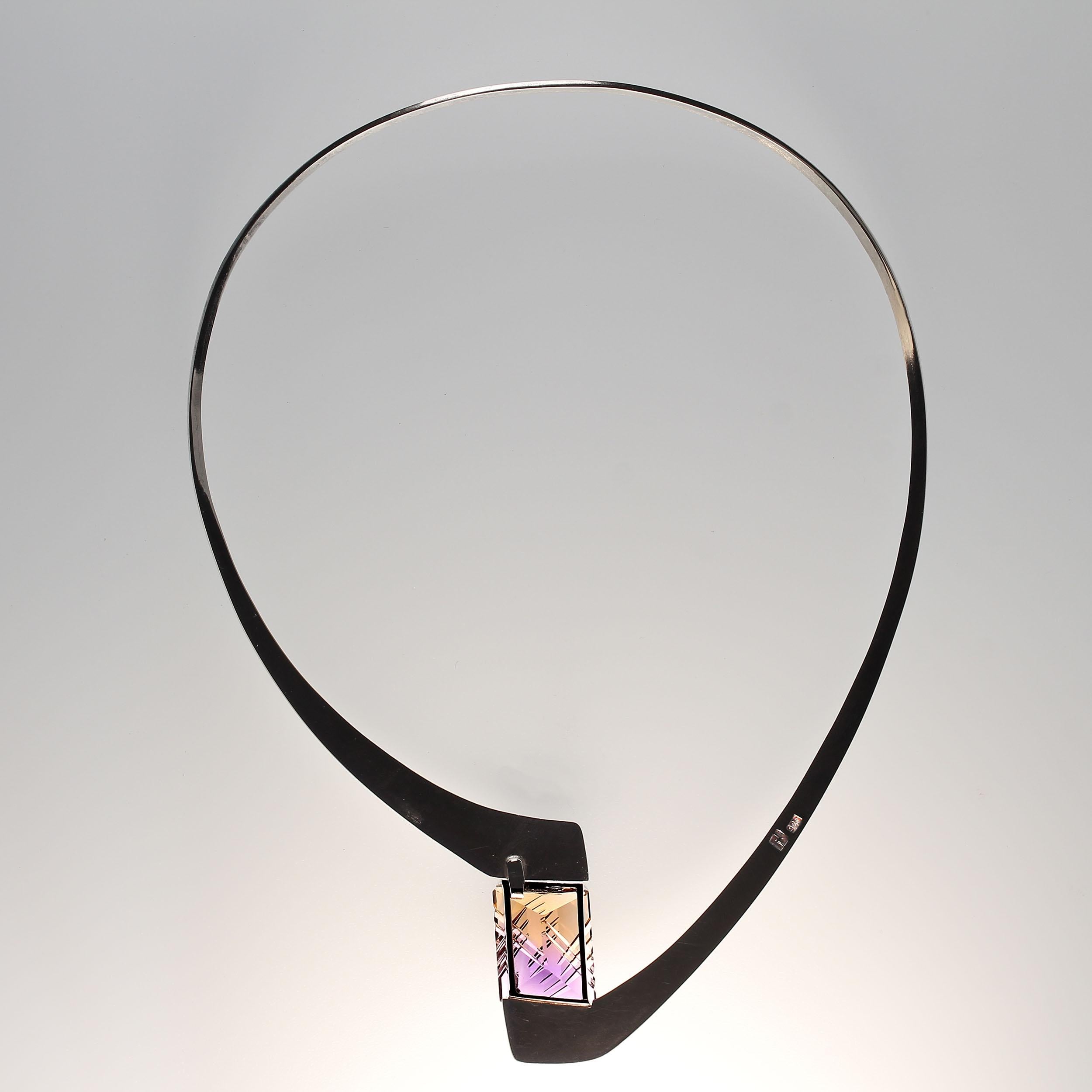 Artisan AJD One of a Kind Fantasy Cut Ametrine in Sterling Silver Collar  For Sale