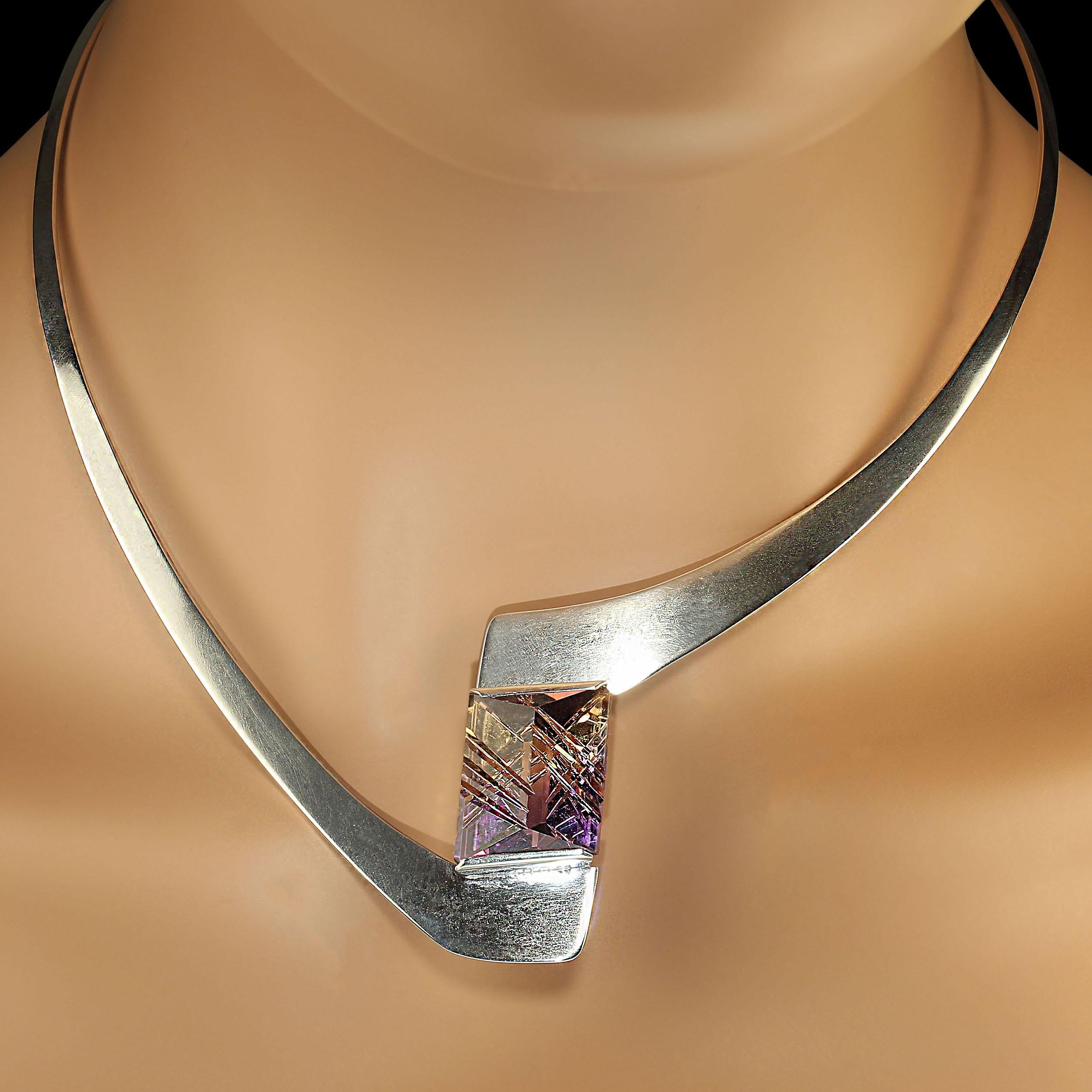 AJD One of a Kind Fantasy Cut Ametrine in Sterling Silver Collar  In Excellent Condition For Sale In Raleigh, NC