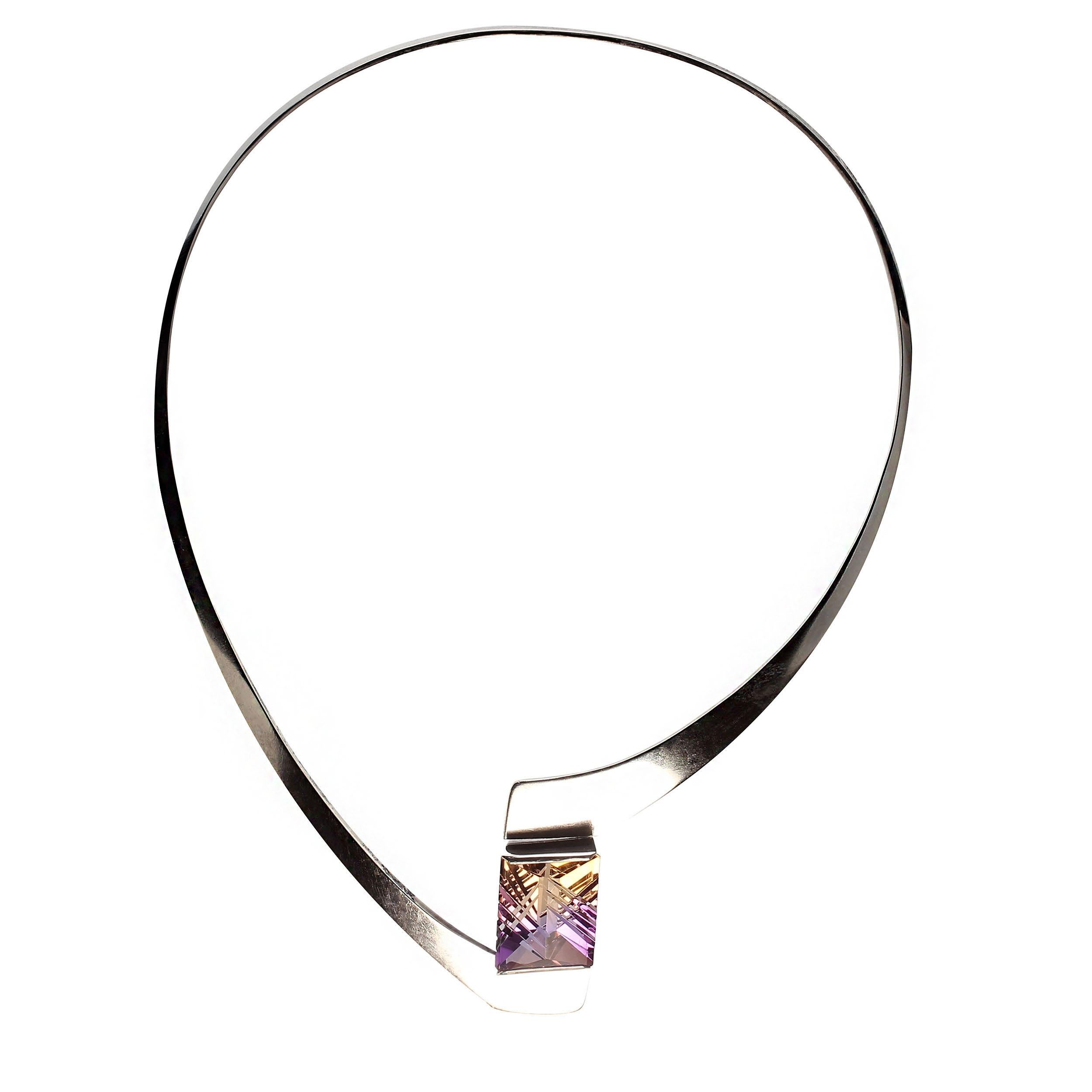 AJD One of a Kind Fantasy Cut Ametrine in Sterling Silver Collar  For Sale 1