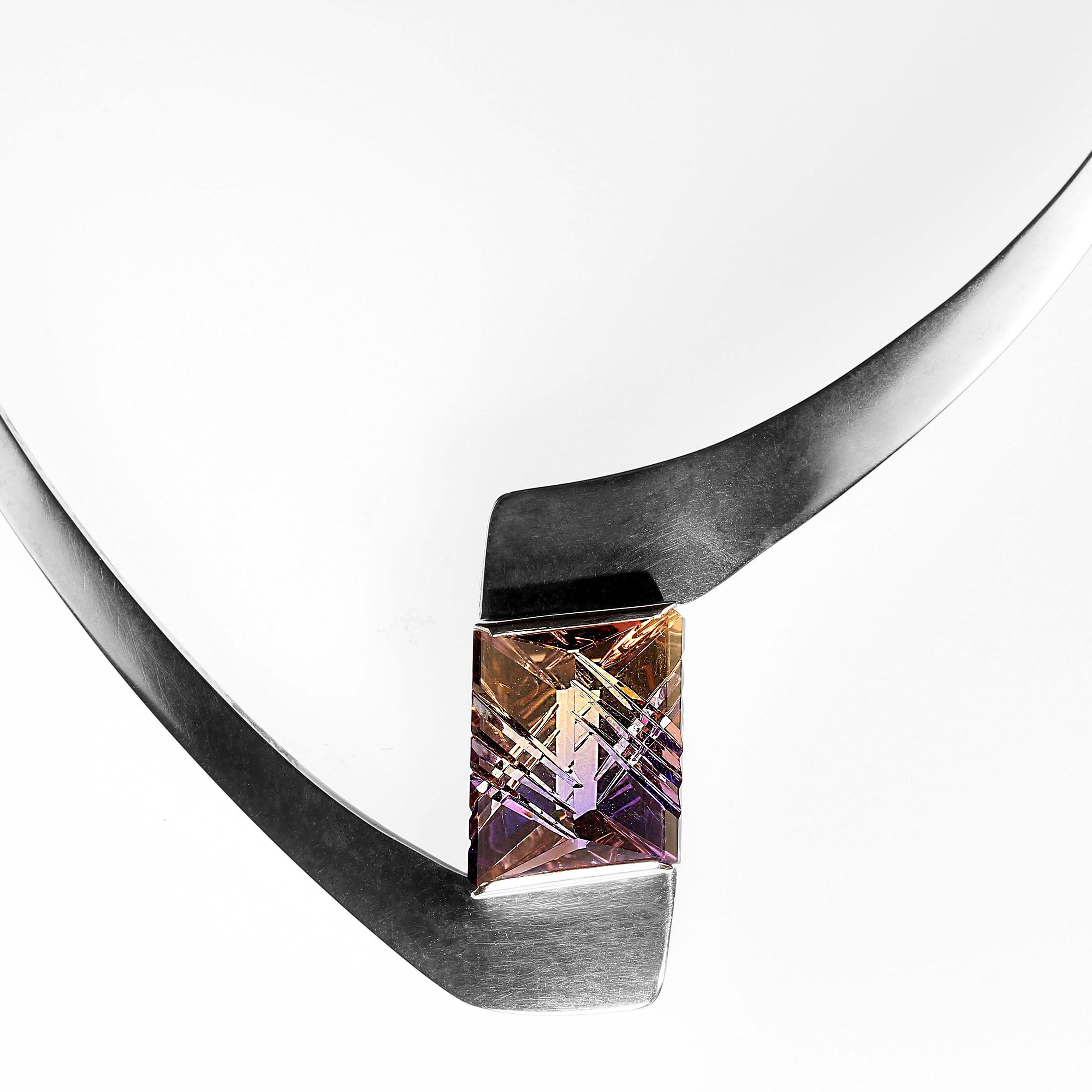 AJD Collare in argento sterling con ametrino taglio fantasia unico nel suo genere in vendita 3