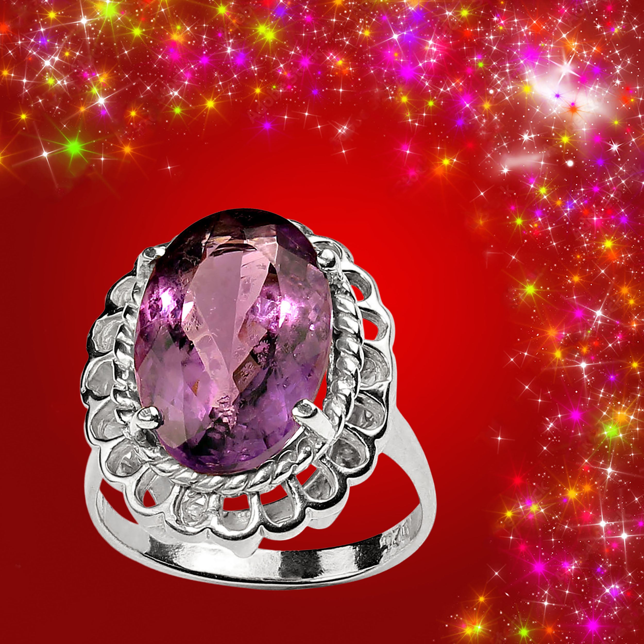 Anello AJD con ametista ovale e argento sterling    Pietra di febbraio