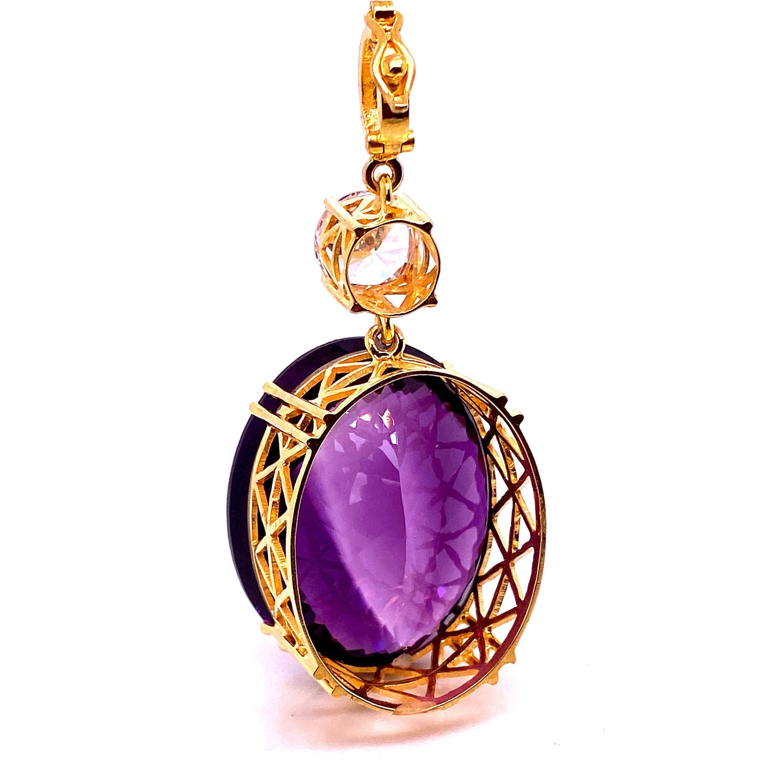 AJD Oval Amethyst Pendant in Gold Rhodium Silver  February Birthstone  In New Condition In Raleigh, NC