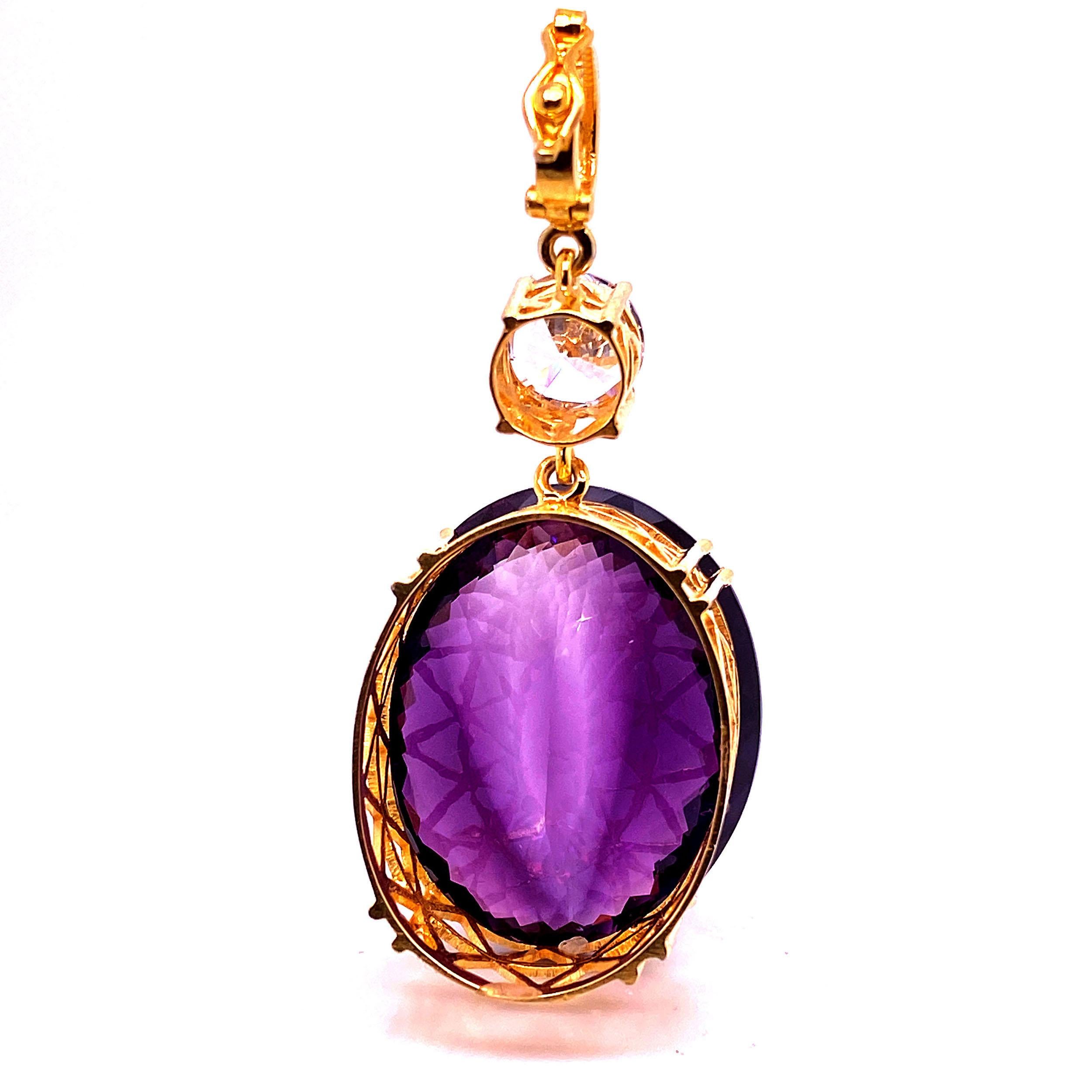 Women's or Men's AJD Oval Amethyst Pendant in Gold Rhodium Silver  February Birthstone