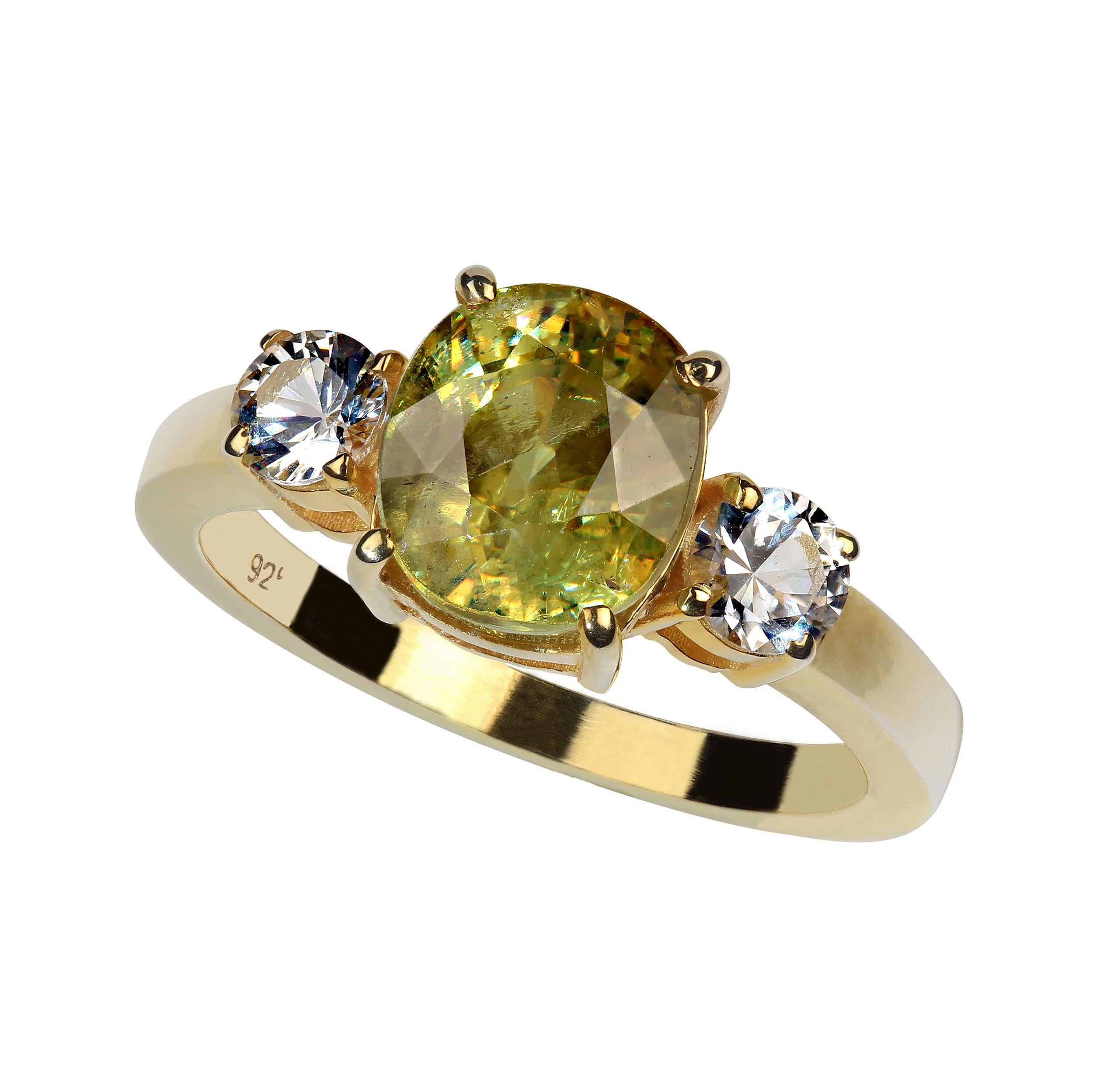 AJD Oval Sphene Accented with White Sapphires in Gold and Sterling Silver Ring In New Condition For Sale In Raleigh, NC