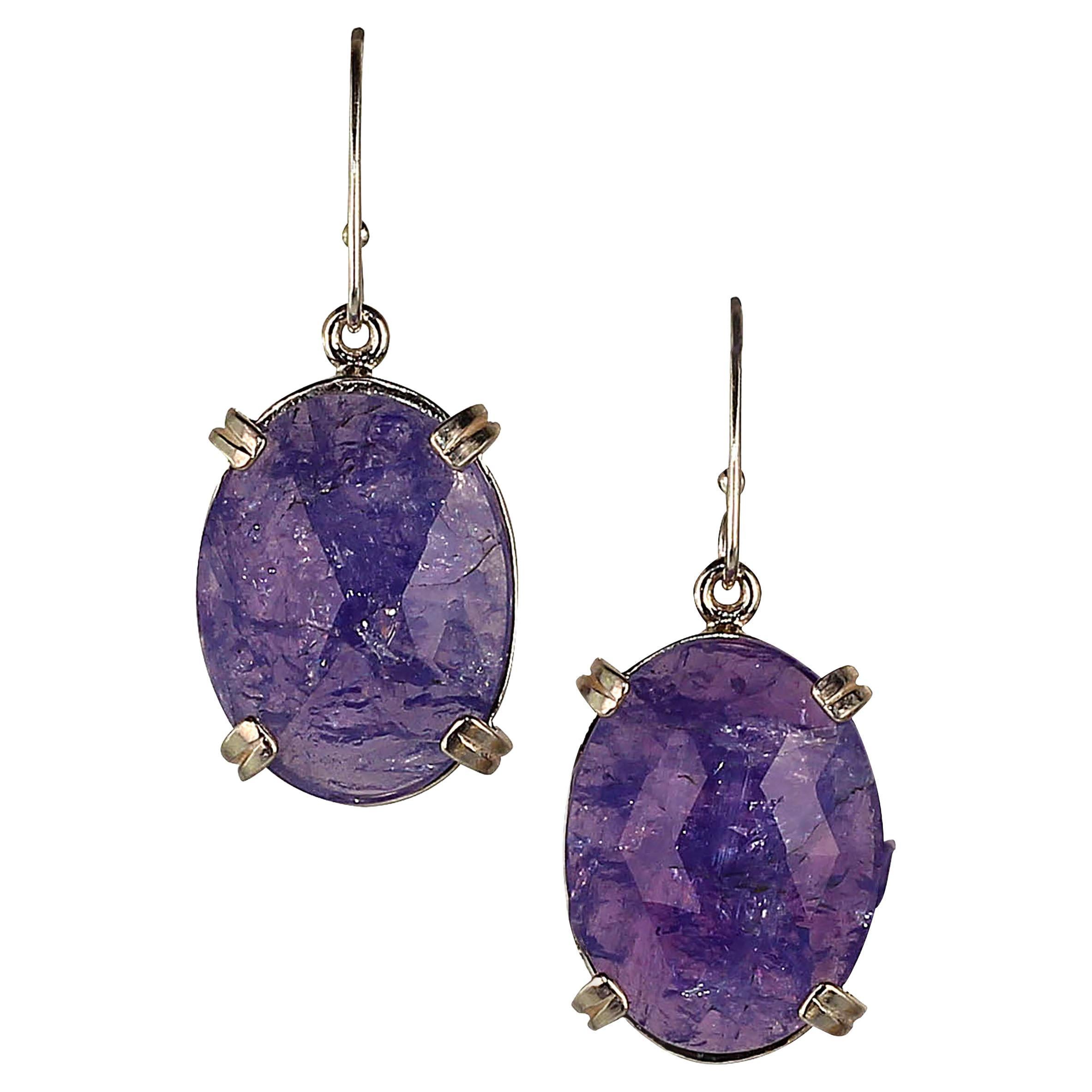 AJD Oval Tanzanite Tablets with Faceted Table in Sterling Silver Earrings