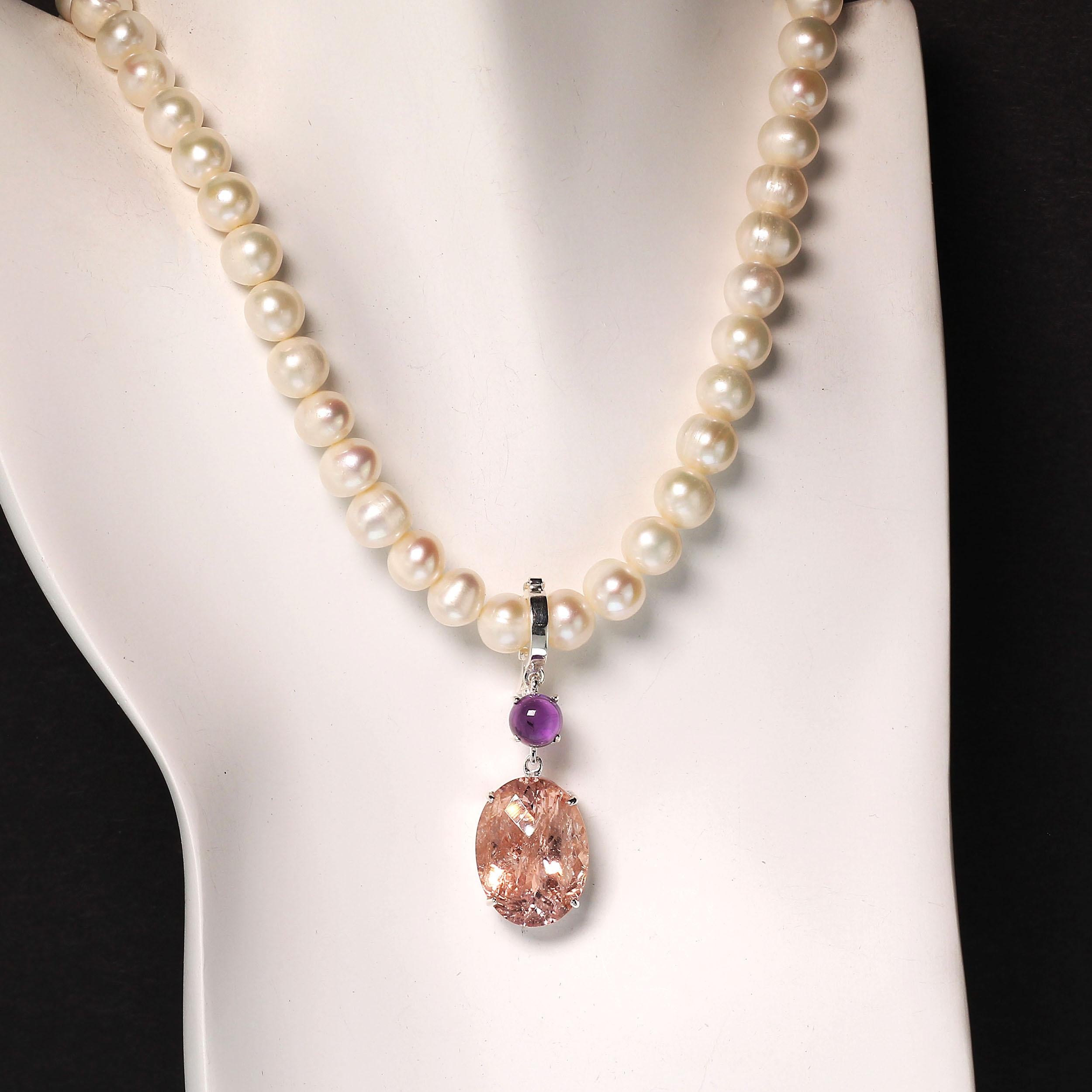 da uomo o donna Ciondolo AJD in morganite color pesca e viola scintillante in vendita