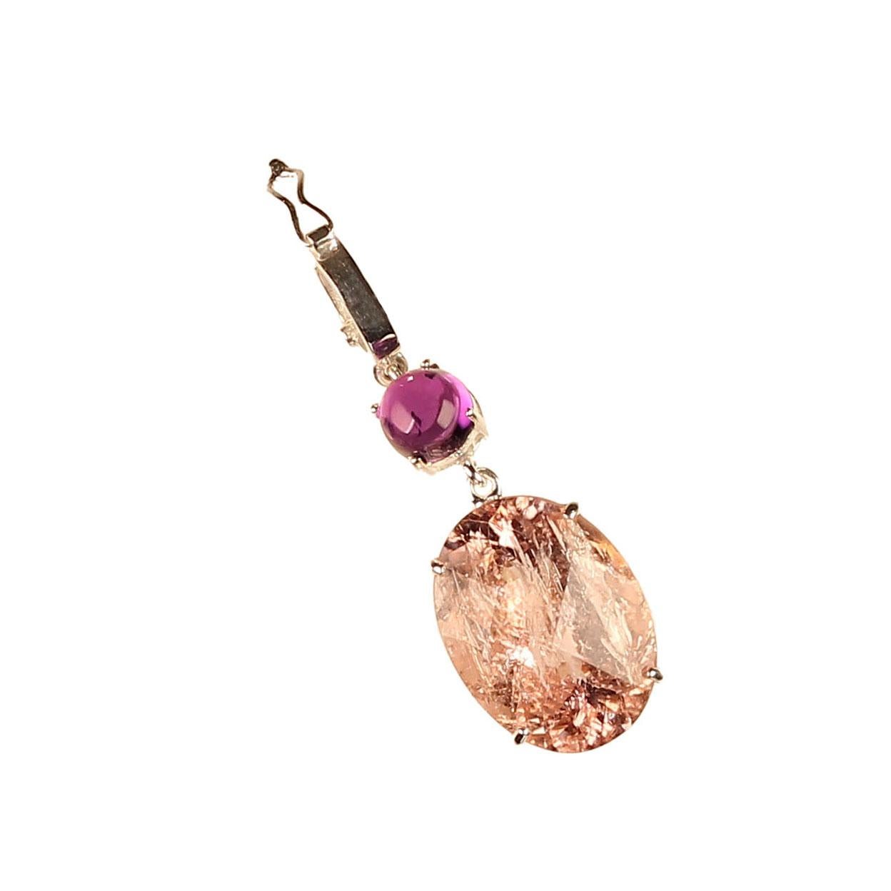 Ciondolo AJD in morganite color pesca e viola scintillante in vendita 1