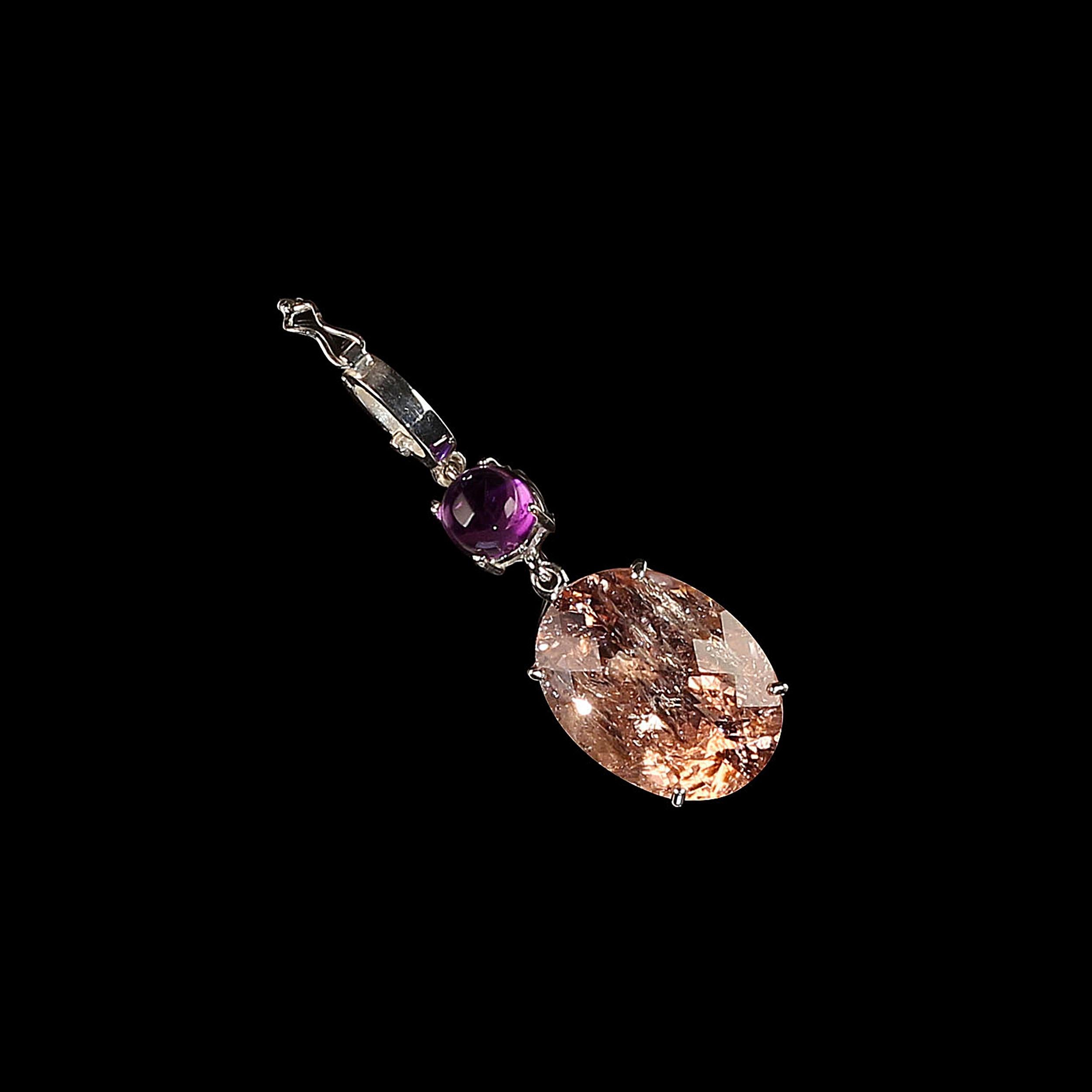 Ciondolo AJD in morganite color pesca e viola scintillante in vendita 2