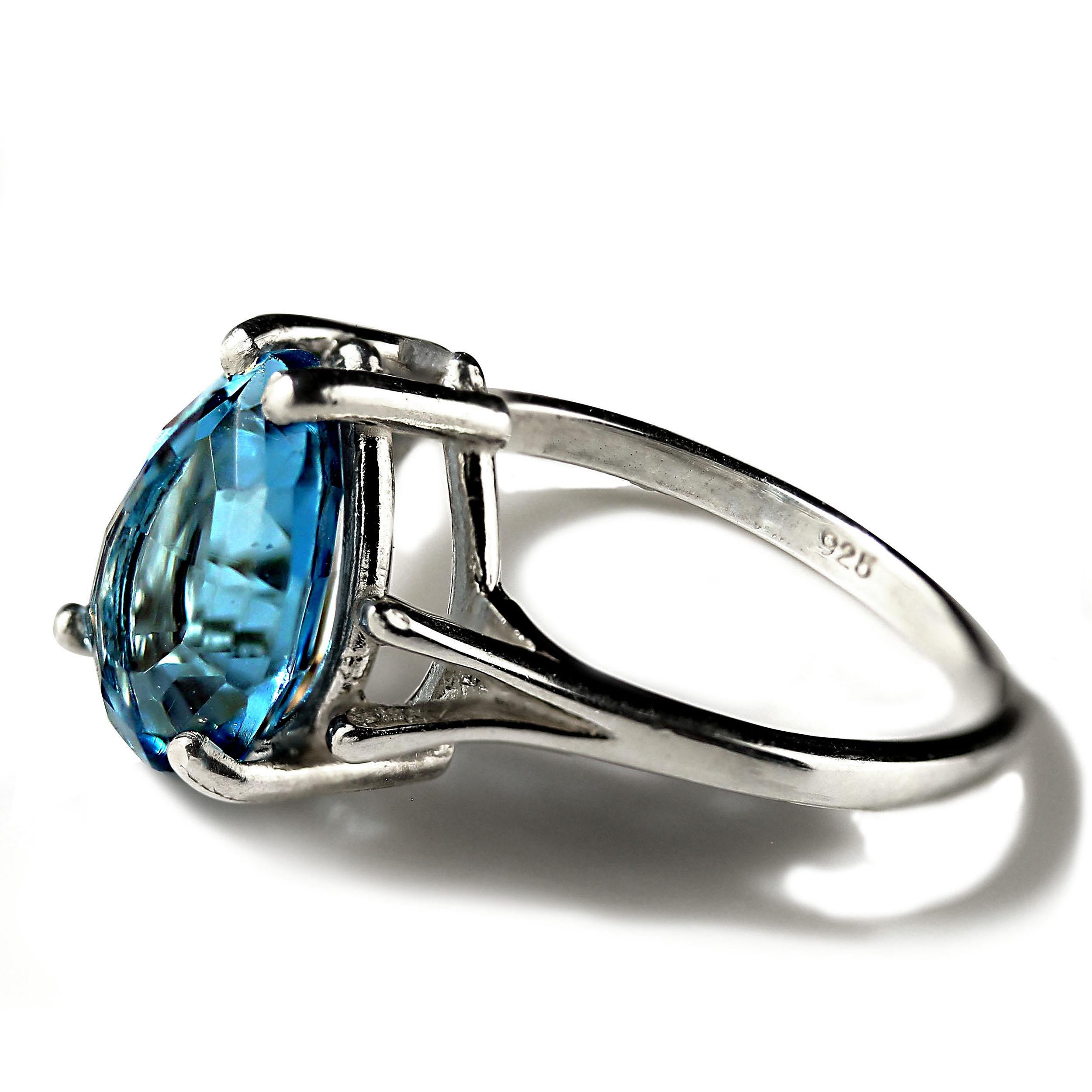 Artisan AJD Pear Shape Blue Topaz in Sterling Silver Cocktail Ring