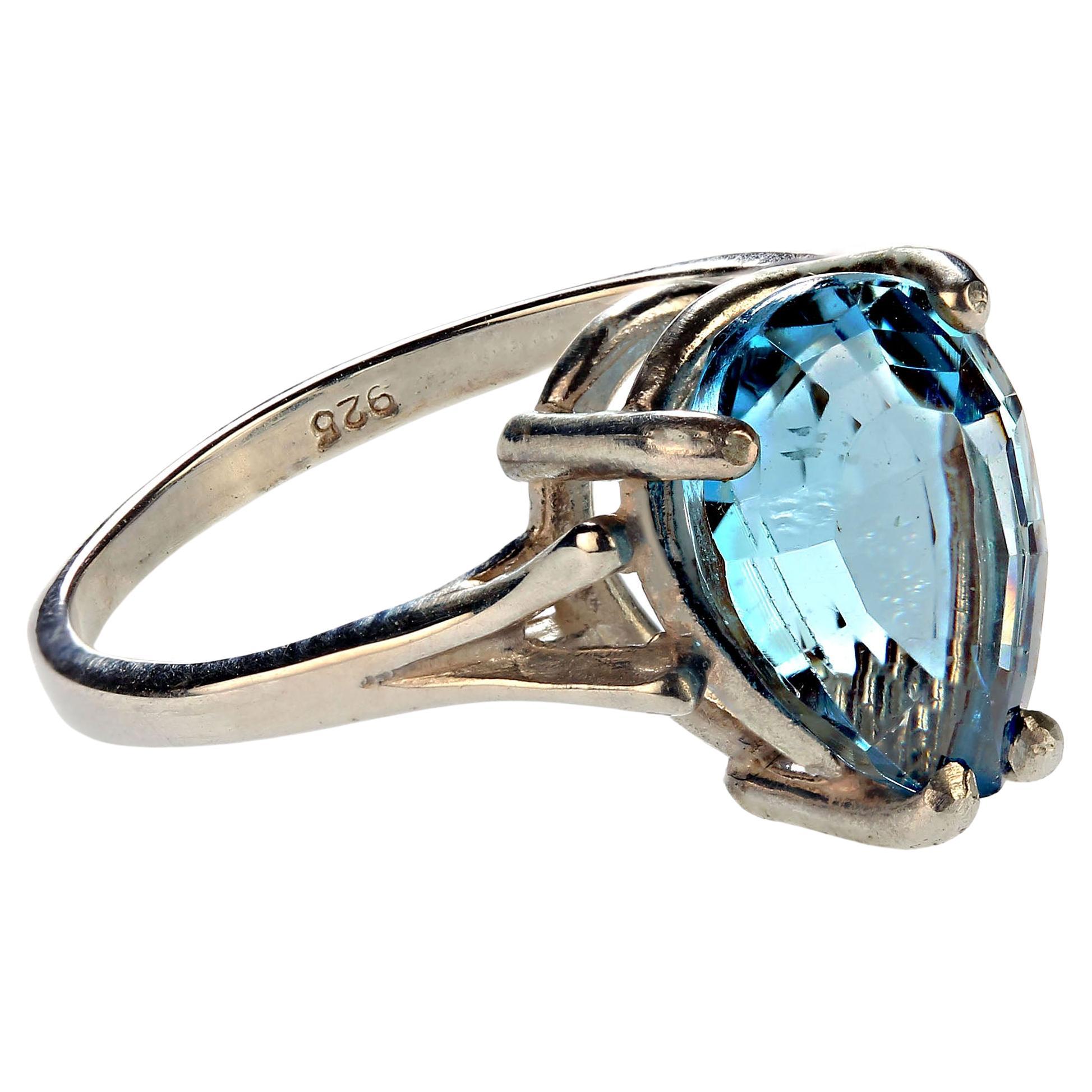 AJD Pear Shape Blue Topaz in Sterling Silver Cocktail Ring
