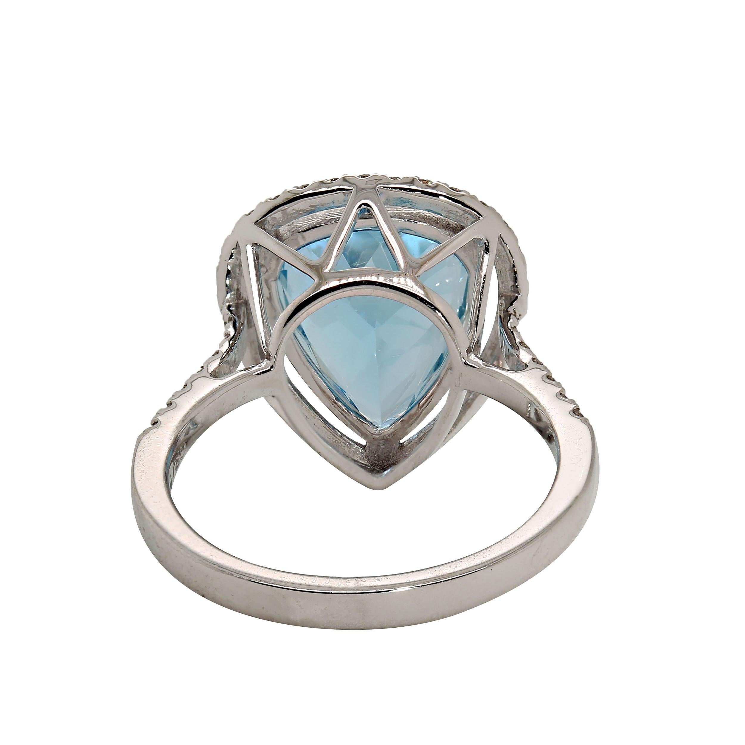 Artisan AJD Pear Shape Brasilian Aquamarine and Diamond Ring March Birthstone For Sale