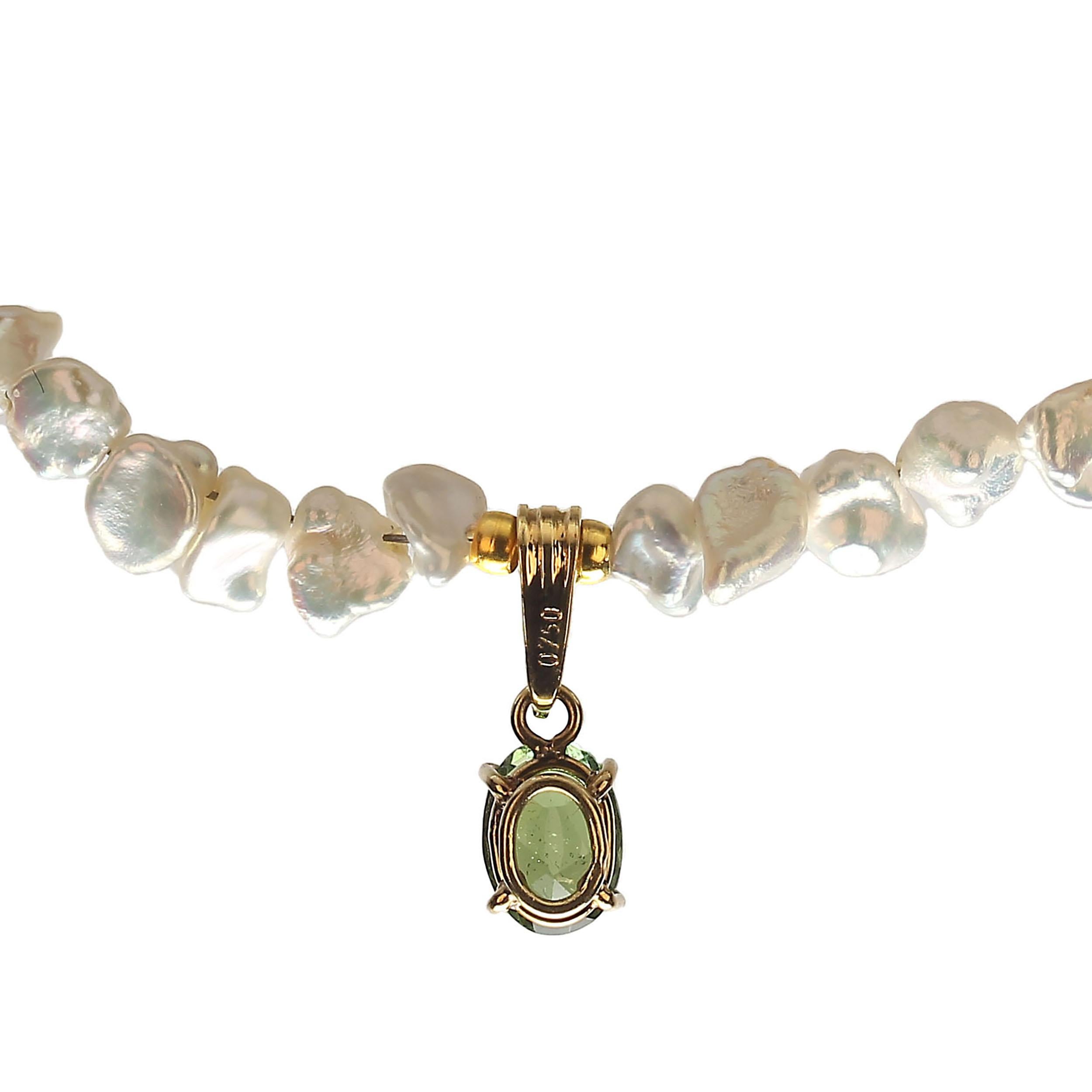 AJD Pearl Necklace with Green Tourmaline Pendant 3